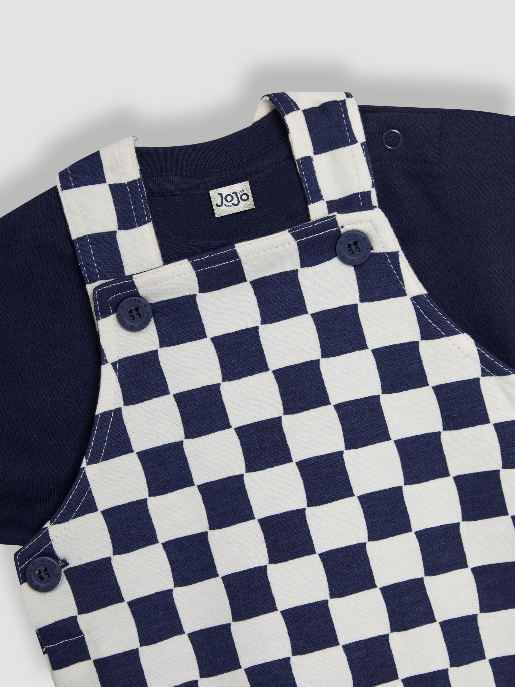 Navy 2-Piece Checkerboard Dungarees & T-Shirt Set - Image 6 of 6