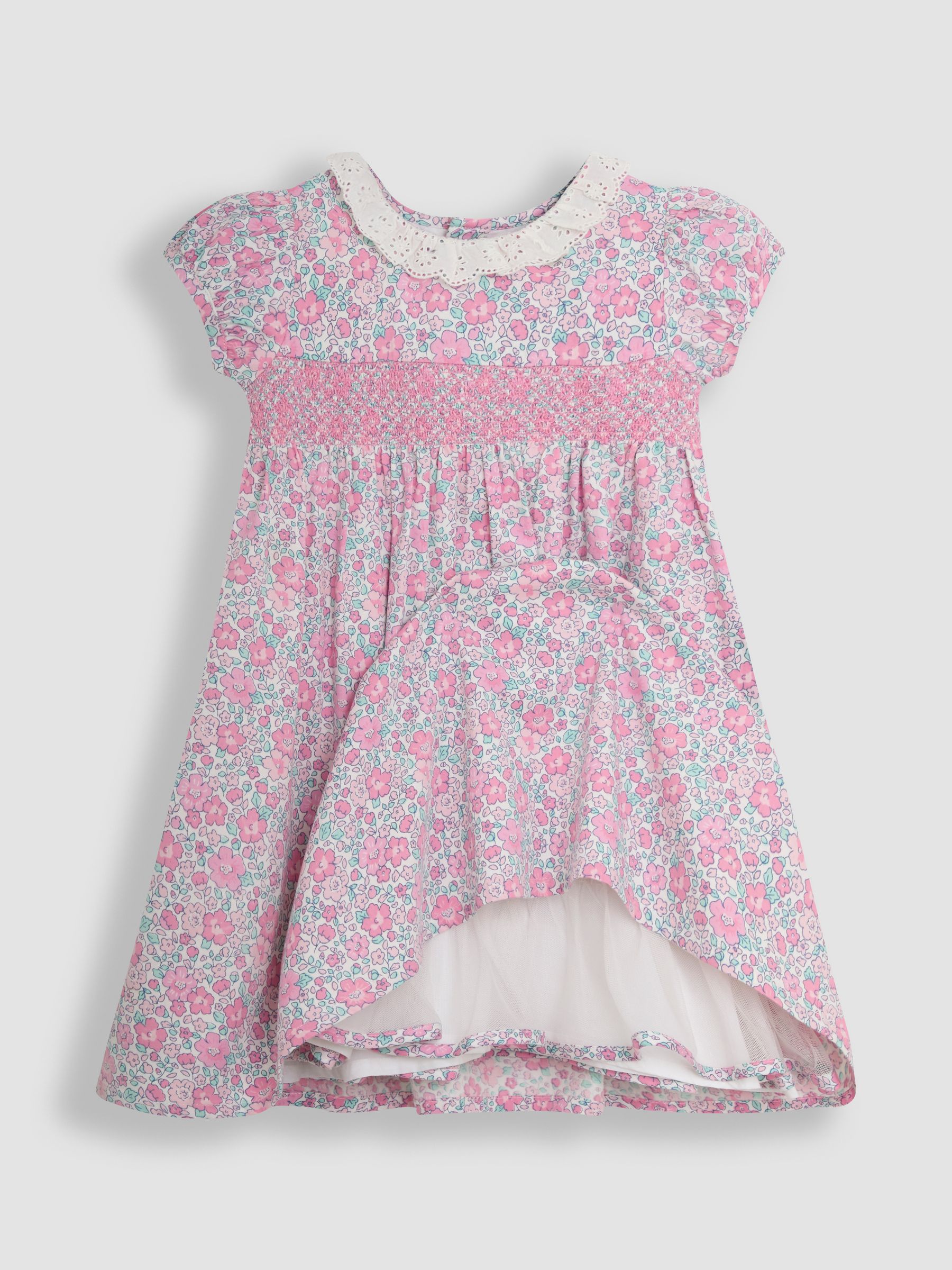Pink Floral Floral Broderie Collar Party Dress - Image 2 of 4