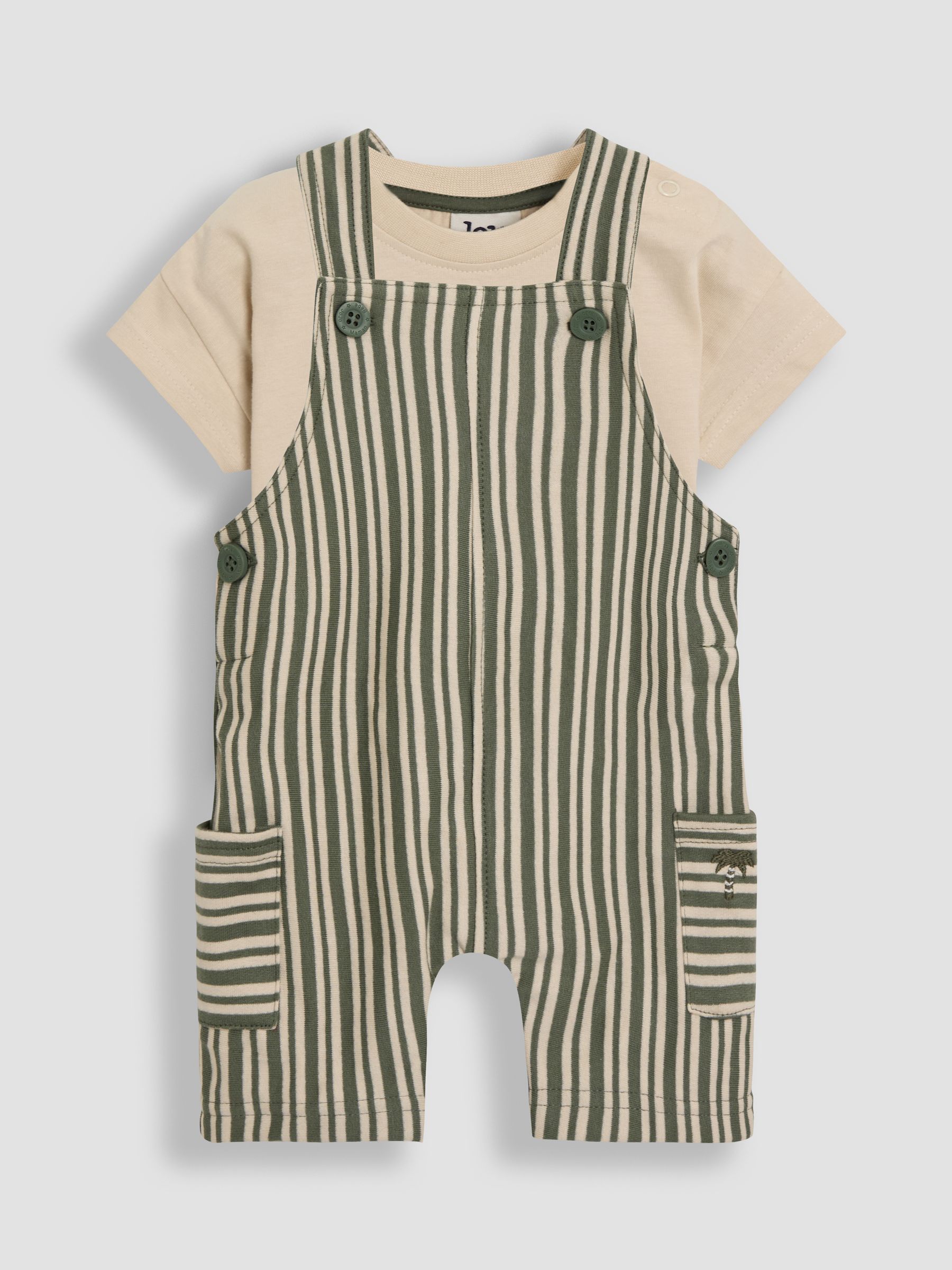 Khaki Stripe Dungarees & T-Shirt Set 2 Piece - Image 1 of 3