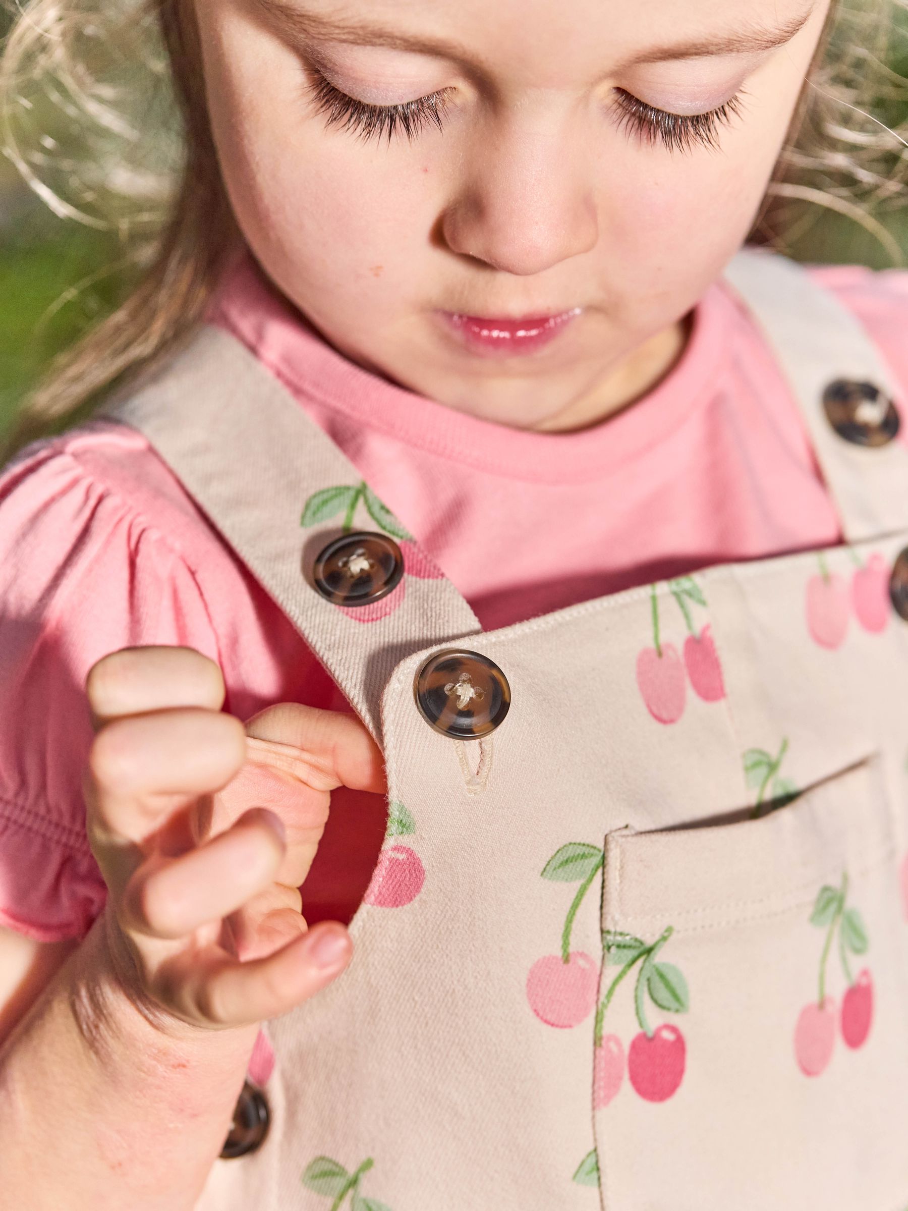 Ecru Cherry 2-Piece Dungaree Dress & T-Shirt Set - Image 2 of 8