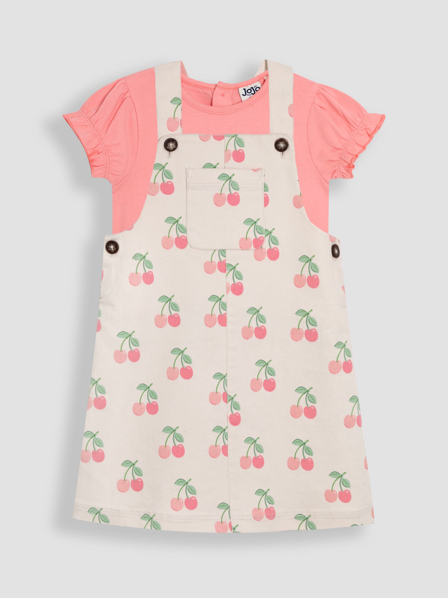 Ecru Cherry 2-Piece Dungaree Dress & T-Shirt Set - Image 3 of 8