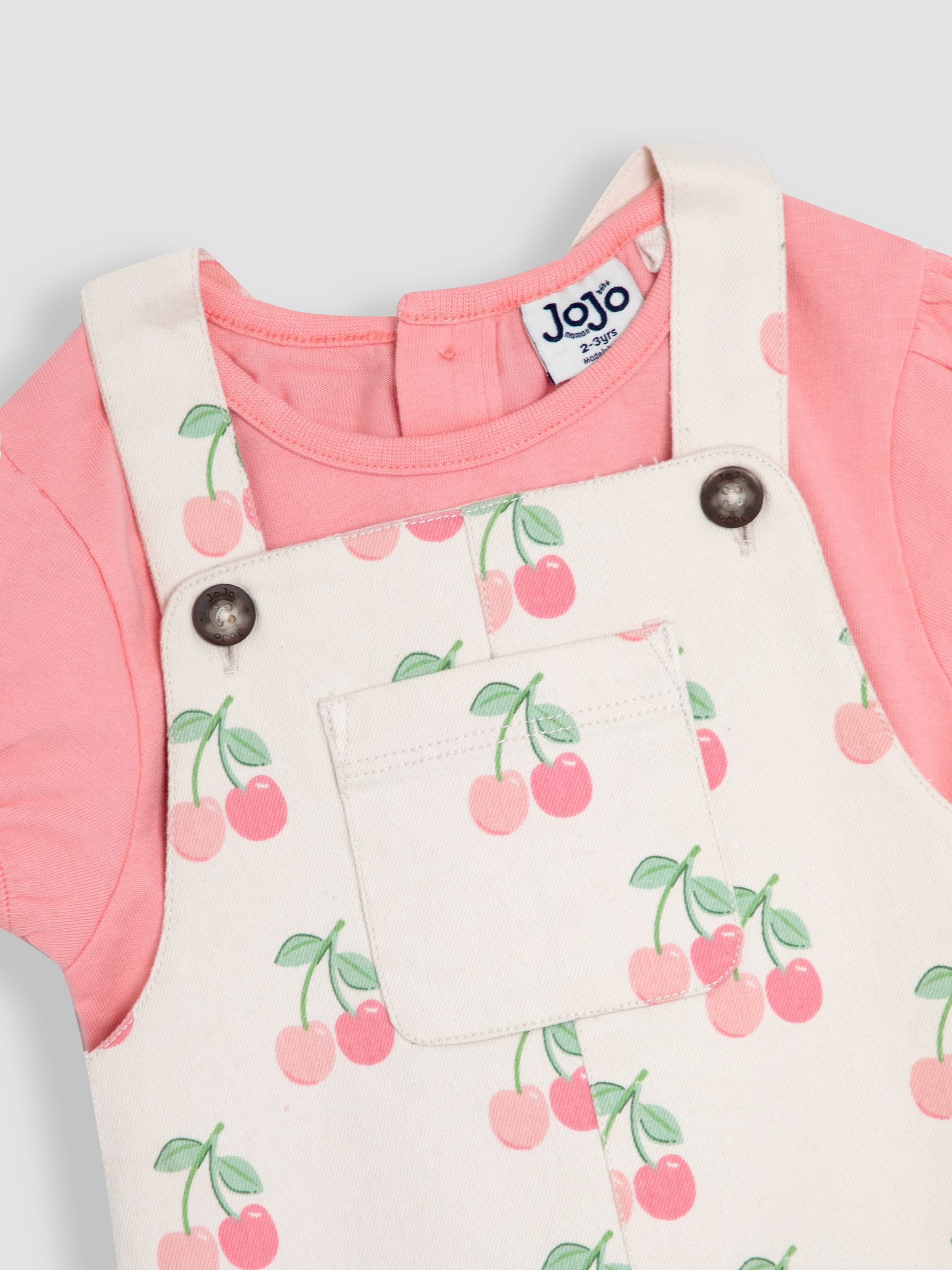 Ecru Cherry 2-Piece Dungaree Dress & T-Shirt Set - Image 8 of 8