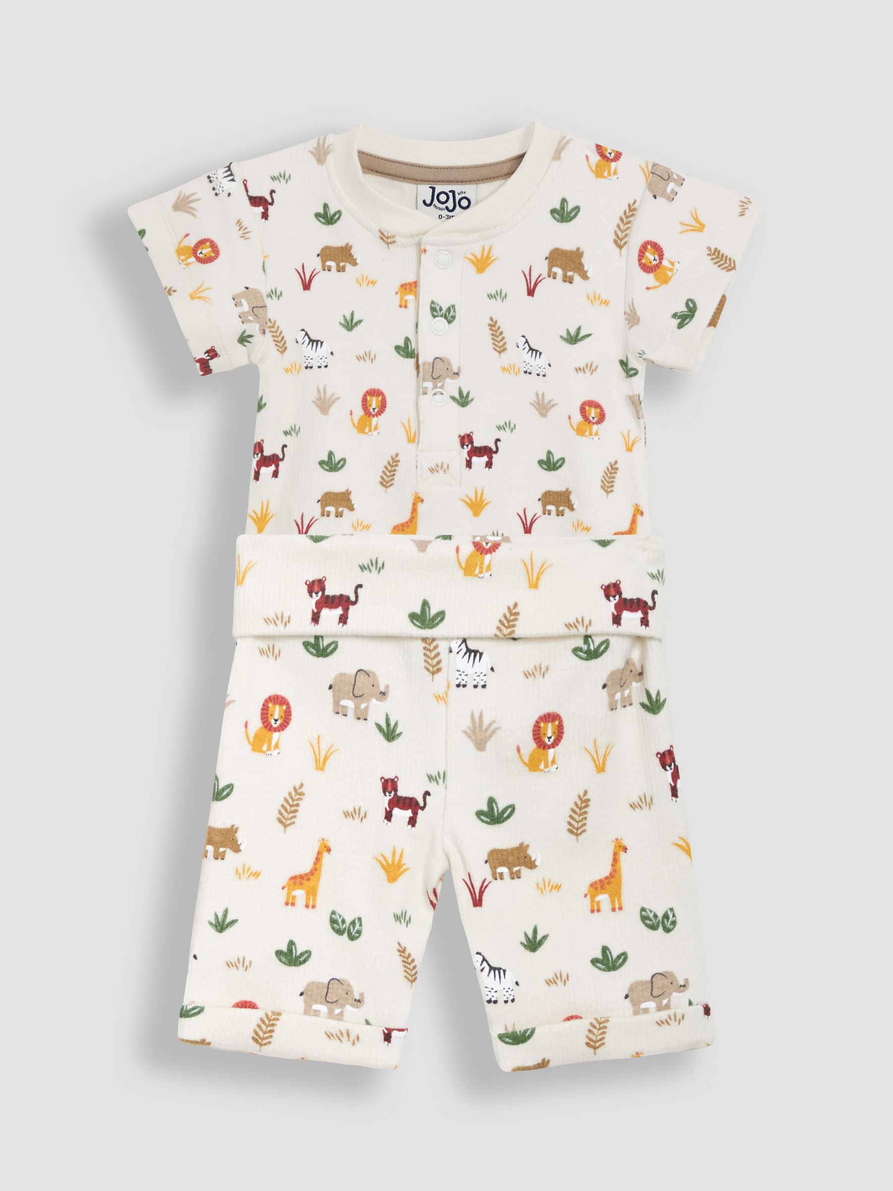 Ecru Safari 2-Piece Ribbed Bodysuit & Shorts Set - Image 1 of 5
