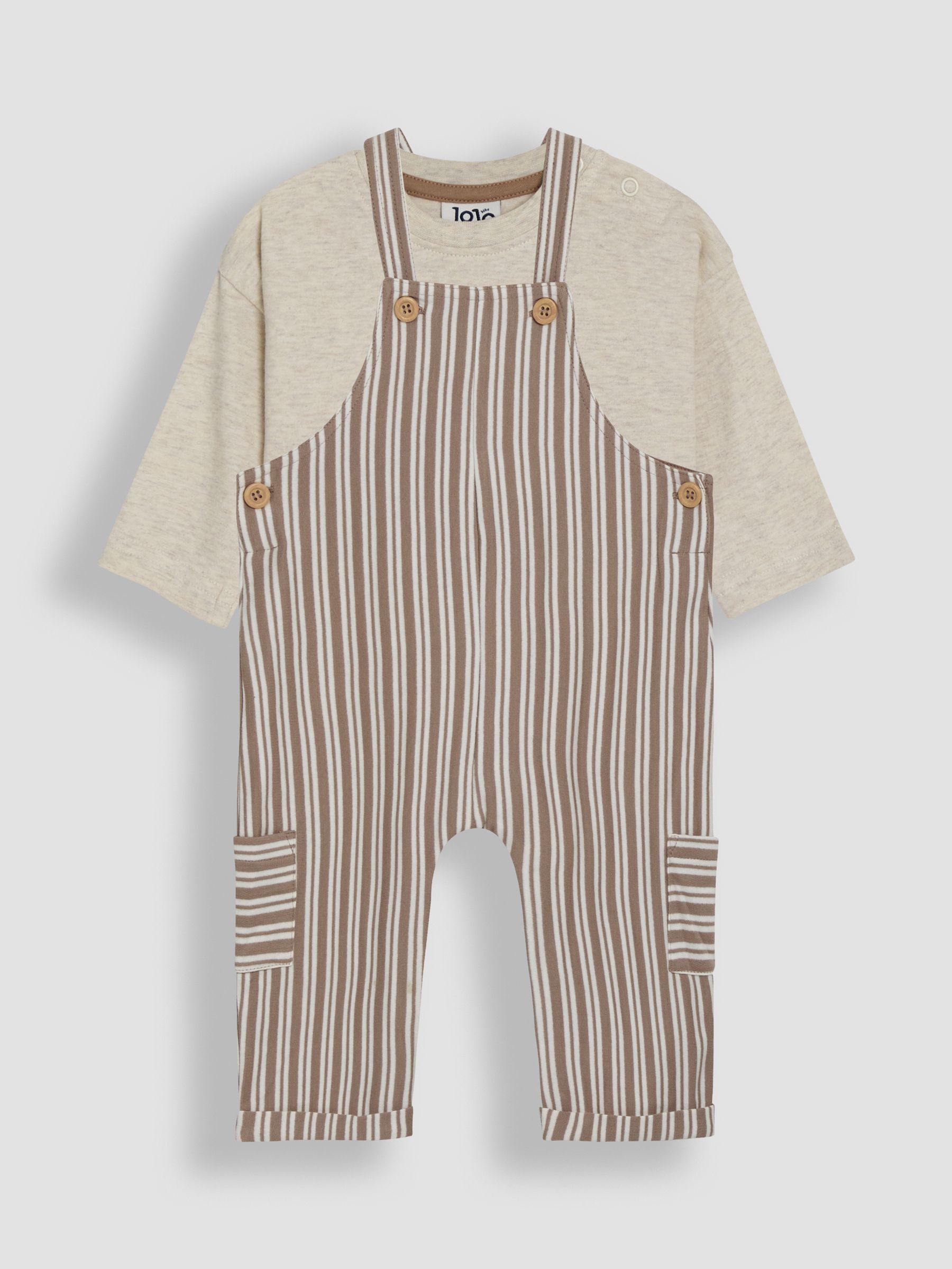 Stone Stripe 100% Cotton Dungarees & Top Set - Image 1 of 6