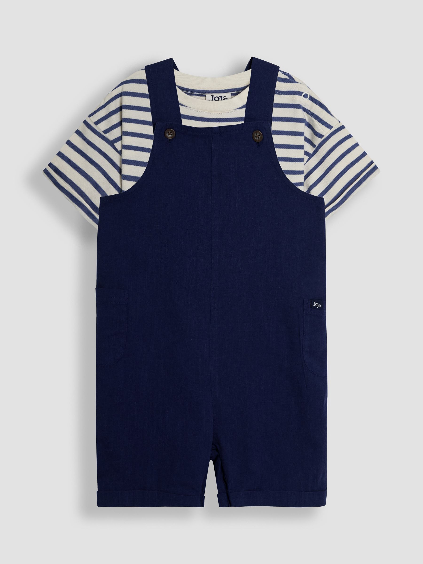 Navy 2-Piece Dungarees & Stripe T-Shirt Set - Image 1 of 6