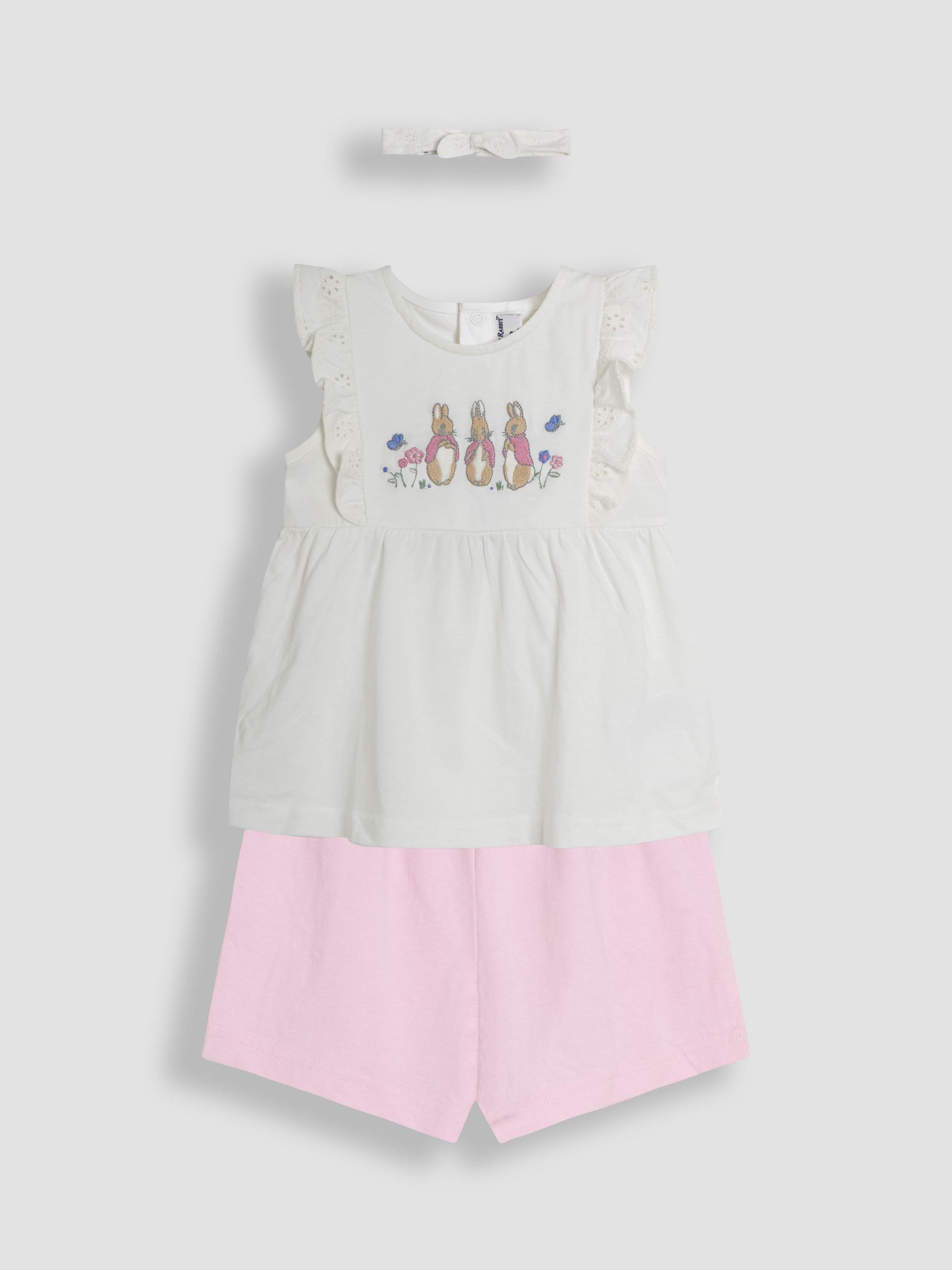 Pink Embroidered Flopsy Bunny Frill Broderie 100% Cotton Romper - Image 5 of 8