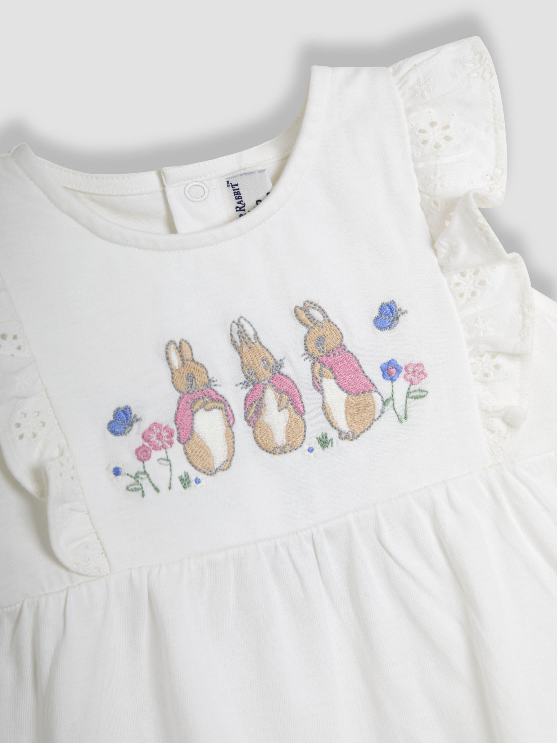 Pink Embroidered Flopsy Bunny Frill Broderie 100% Cotton Romper - Image 8 of 8