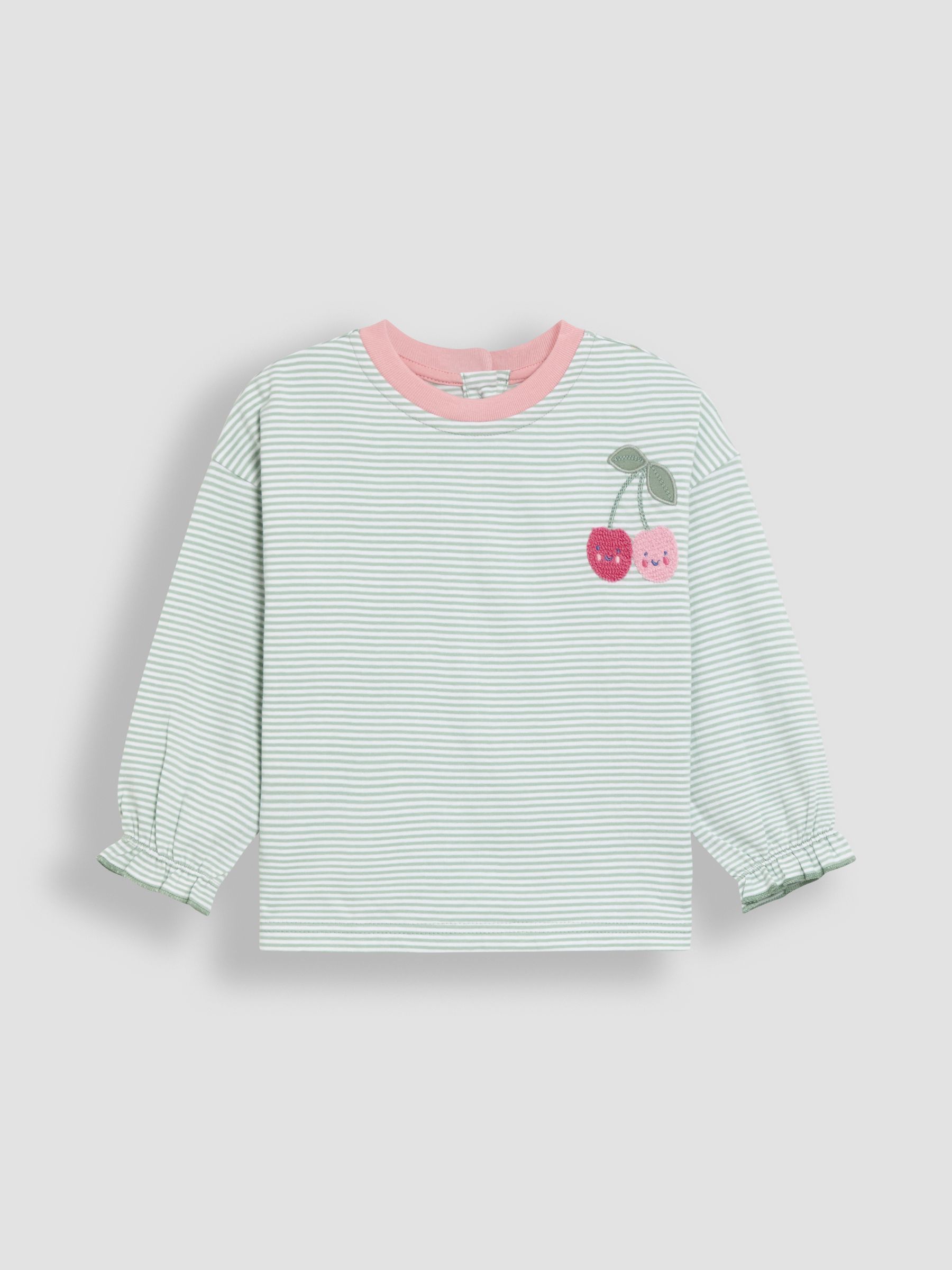 Green Cherry Applique Drop Shoulder Stripe Top - Image 2 of 4