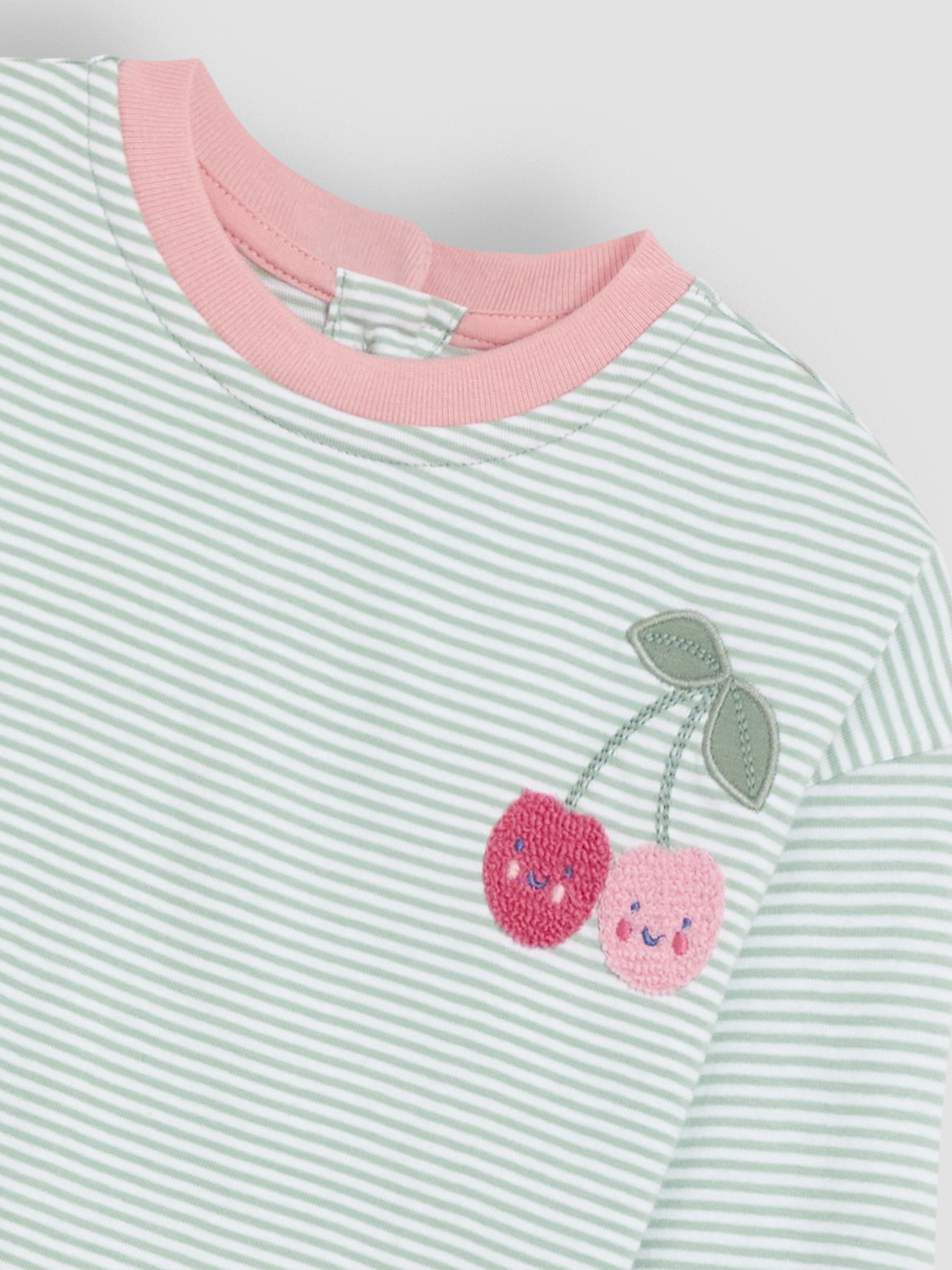 Green Cherry Applique Drop Shoulder Stripe Top - Image 4 of 4