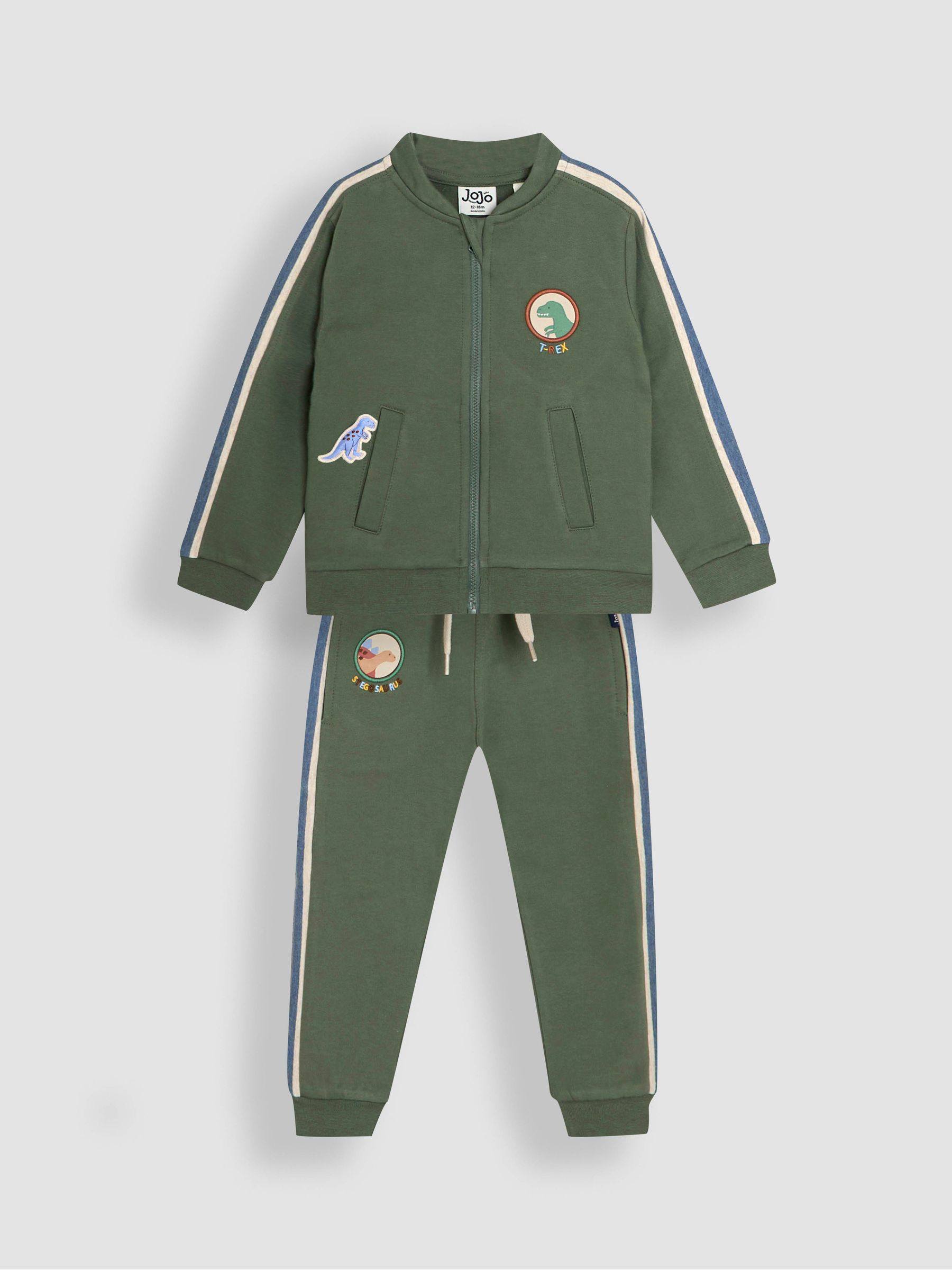 Khaki Green Dino 2-Piece Zip-Up Tracksuit - Image 1 of 6