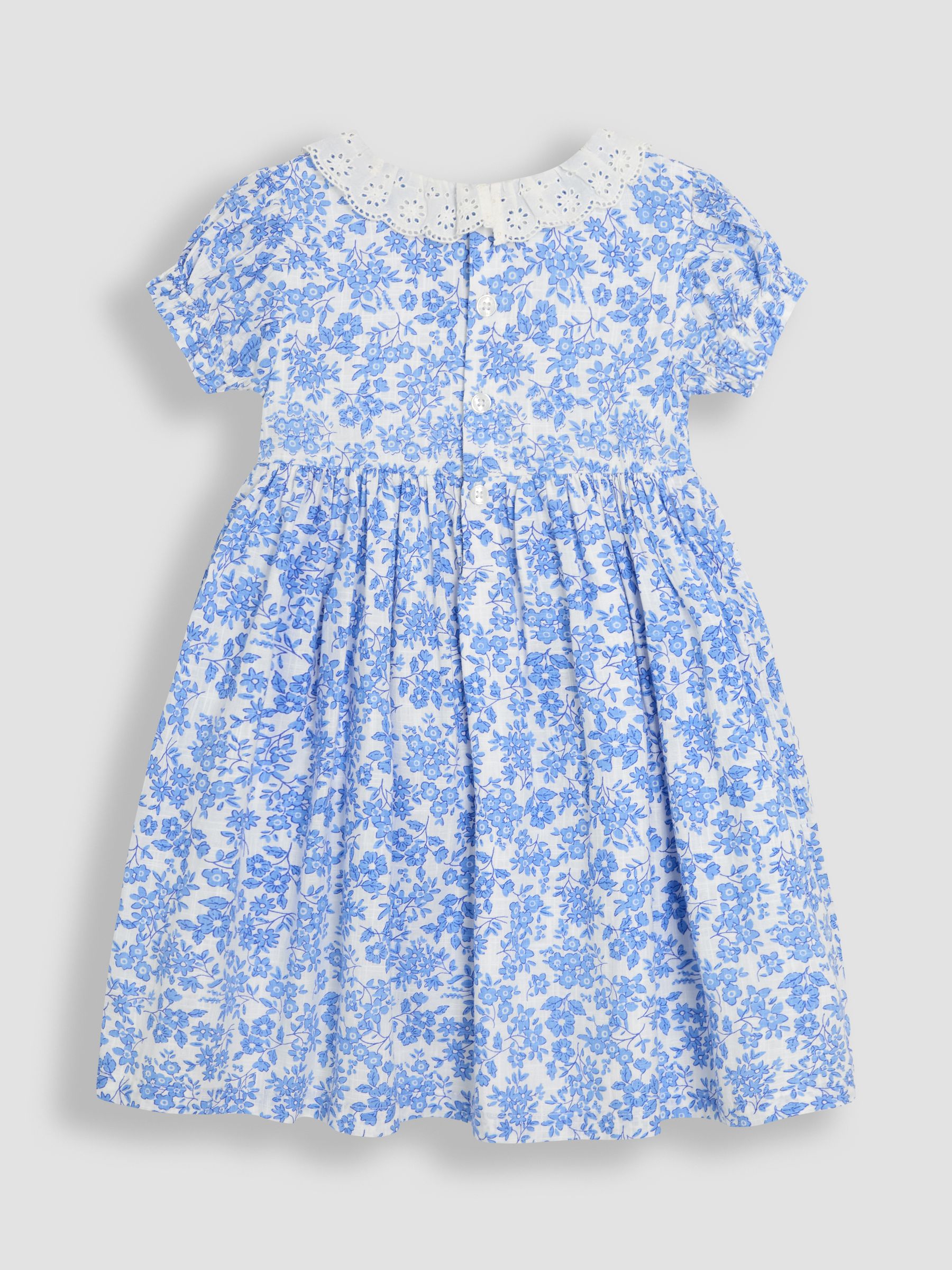 Blue Floral Smocked Woven 100% Cotton Dress - Image 3 of 6