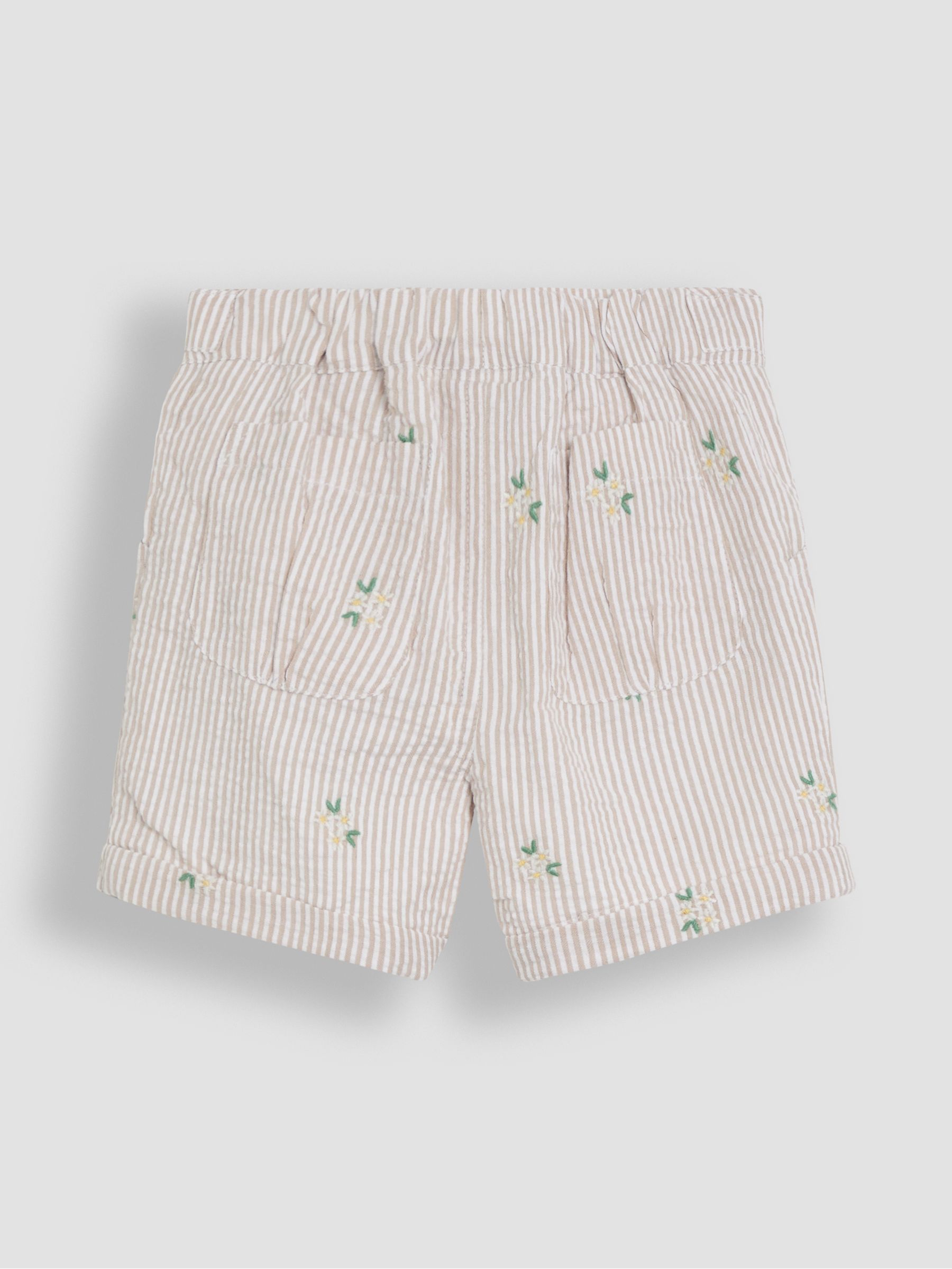 Natural Floral Seersucker Embroidered Turn-Up Hem Shorts - Image 2 of 3