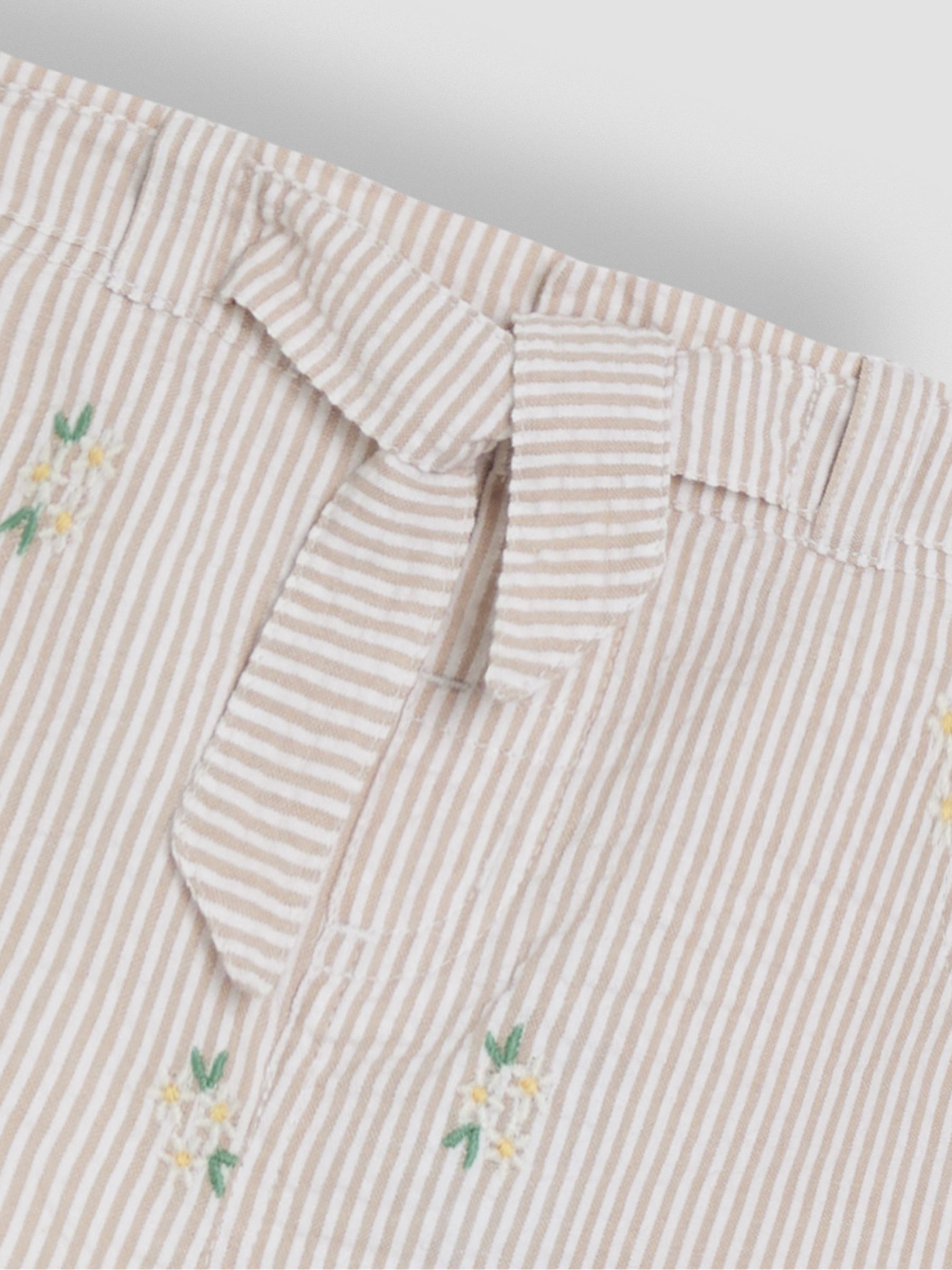 Natural Floral Seersucker Embroidered Turn-Up Hem Shorts - Image 3 of 3