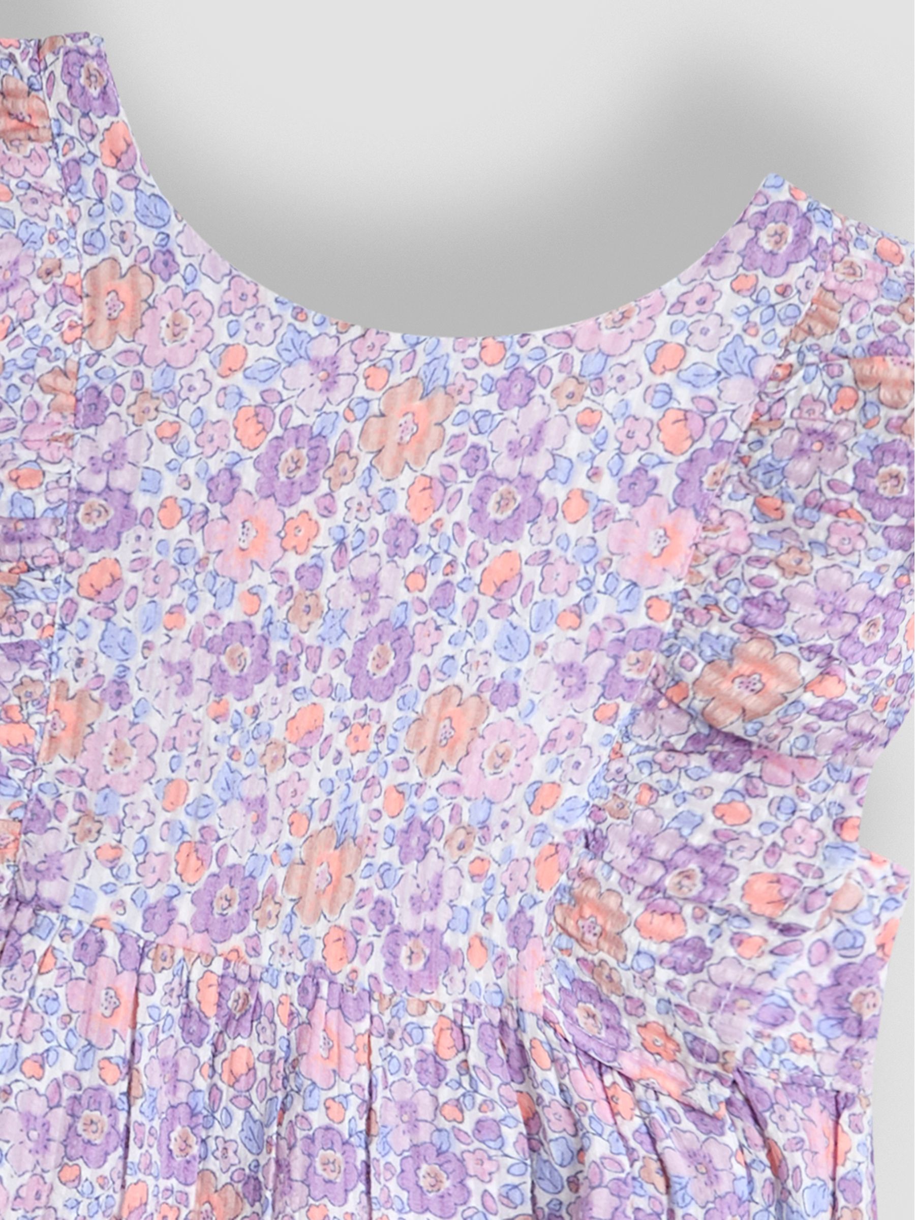 Lilac Purple Tropical Frill Back Summer 100% Cotton Dress - Image 3 of 3
