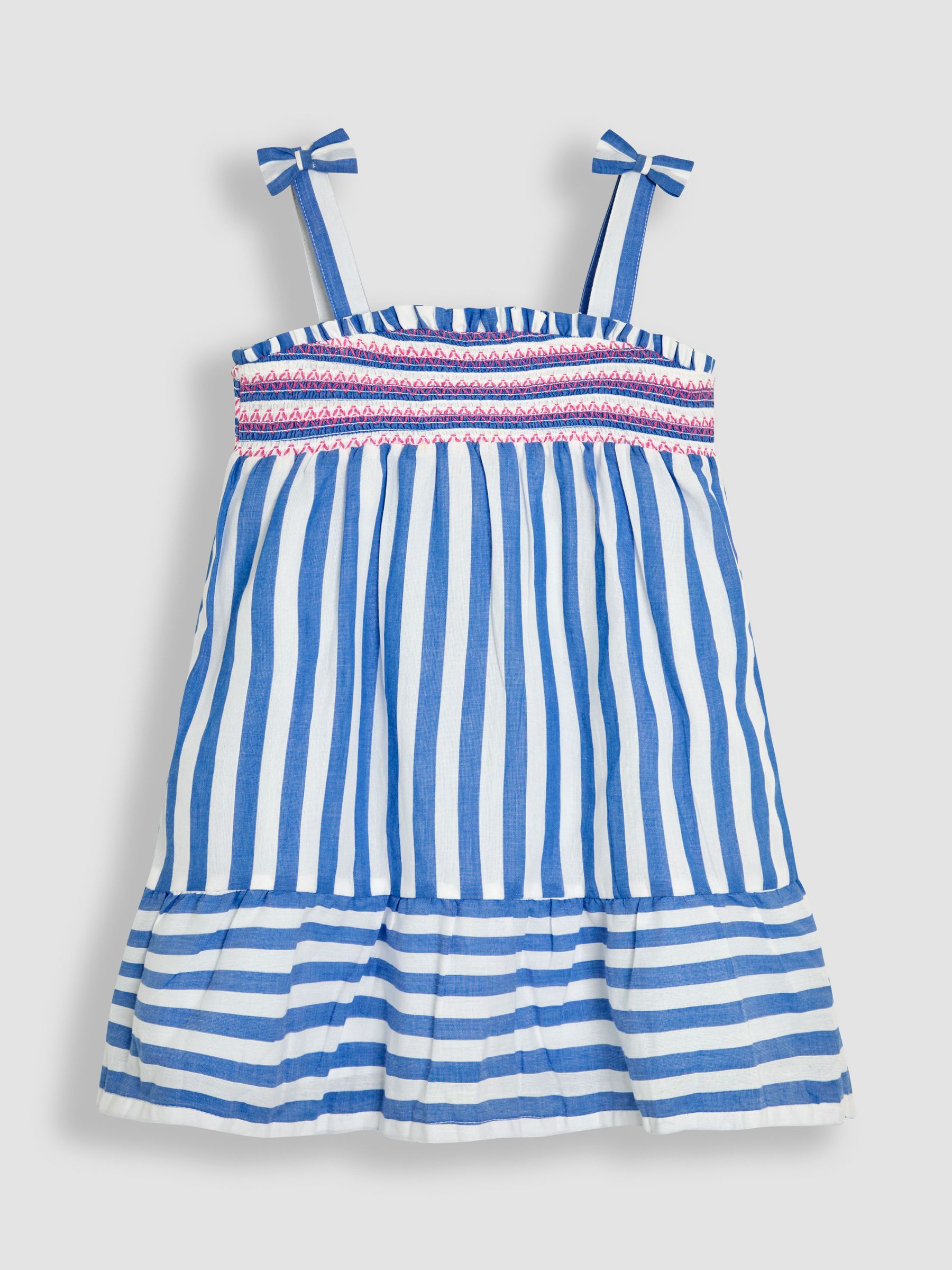 Blue Stripe Smocked Bodice Pretty Sun Dress - Image 1 of 2