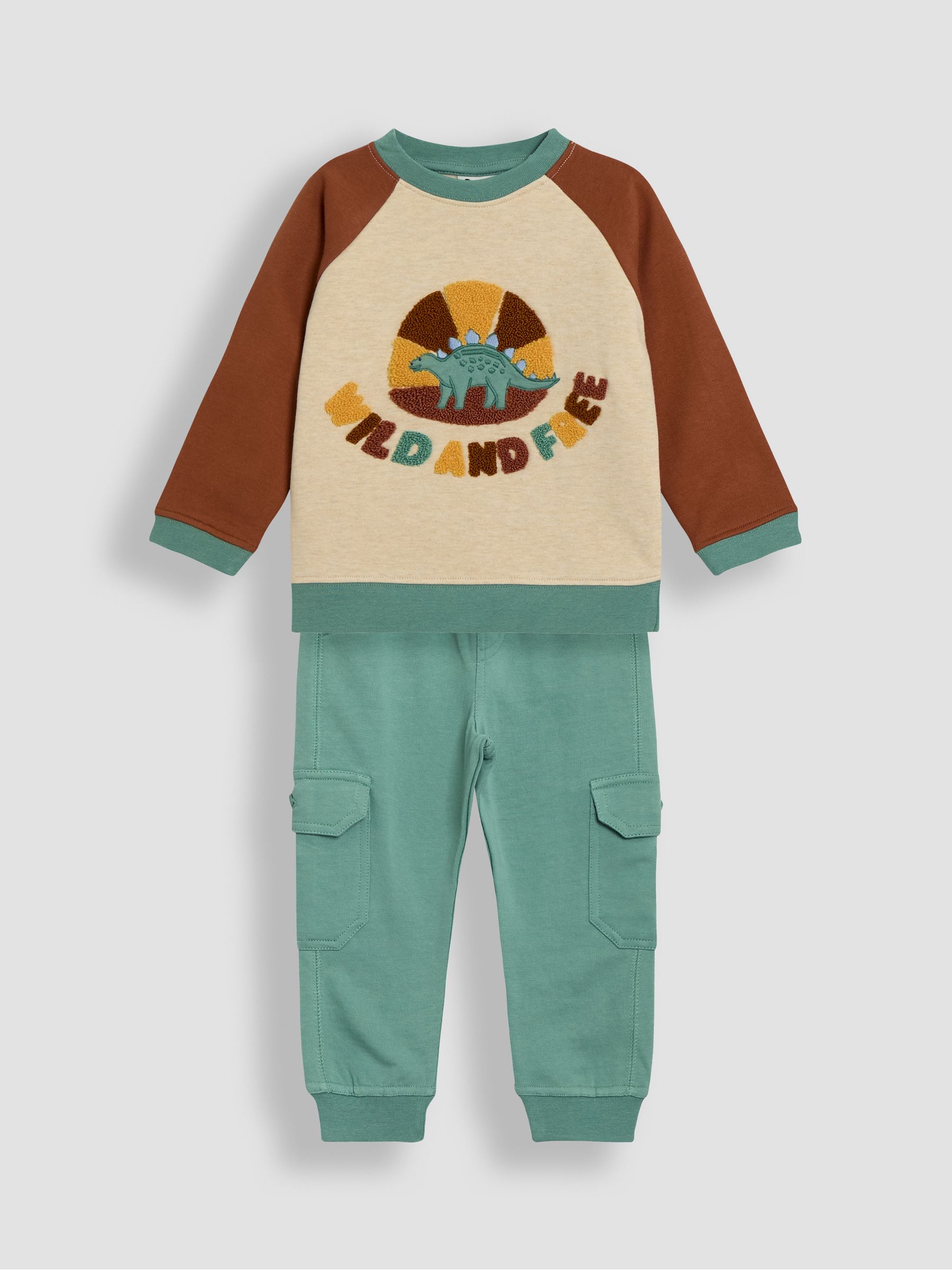 Natural Dino Appliqué Sweatshirt & Cargo Joggers Set - Image 1 of 5