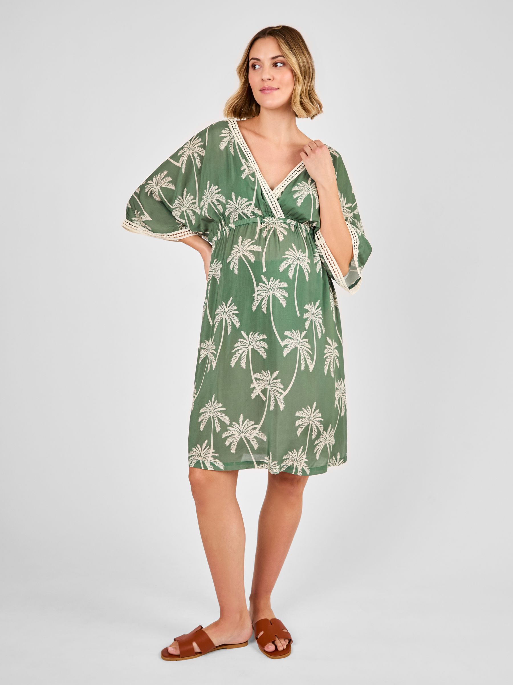 Khaki Palm Tree Maternity Kaftan Dress - Image 2 of 5