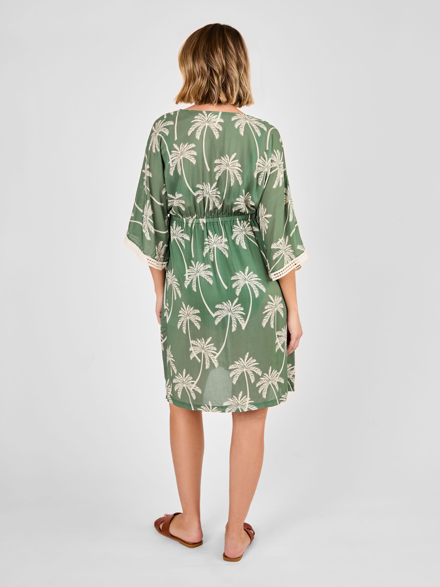 Khaki Palm Tree Maternity Kaftan Dress - Image 3 of 5