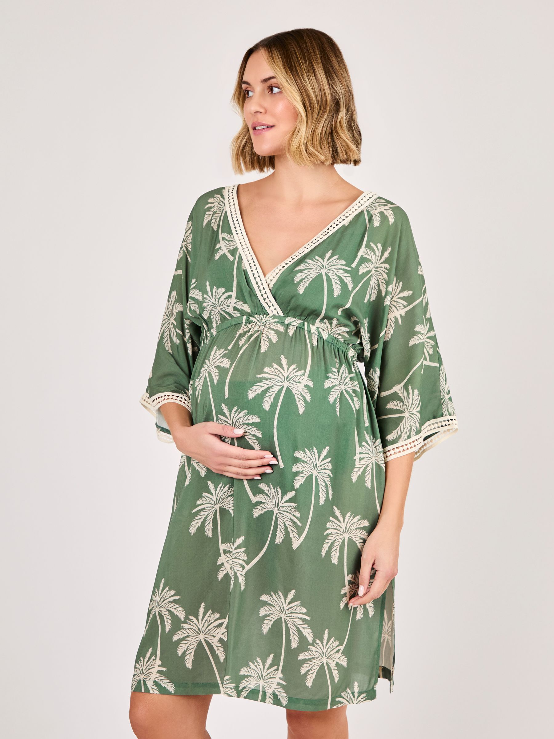 Khaki Palm Tree Maternity Kaftan Dress - Image 4 of 5
