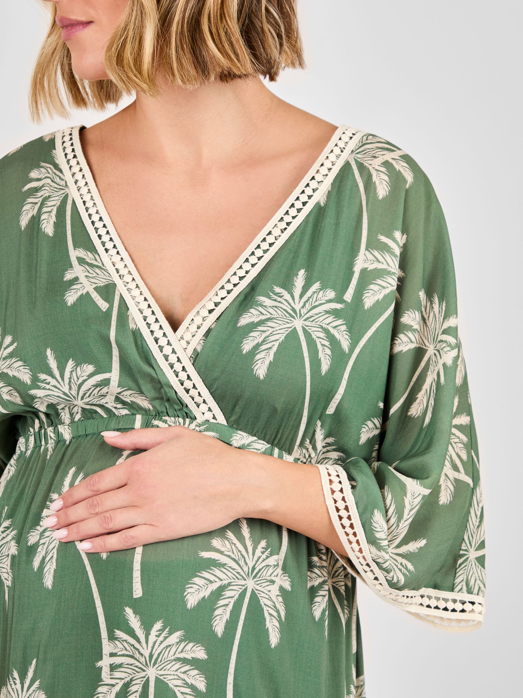 Khaki Palm Tree Maternity Kaftan Dress - Image 5 of 5
