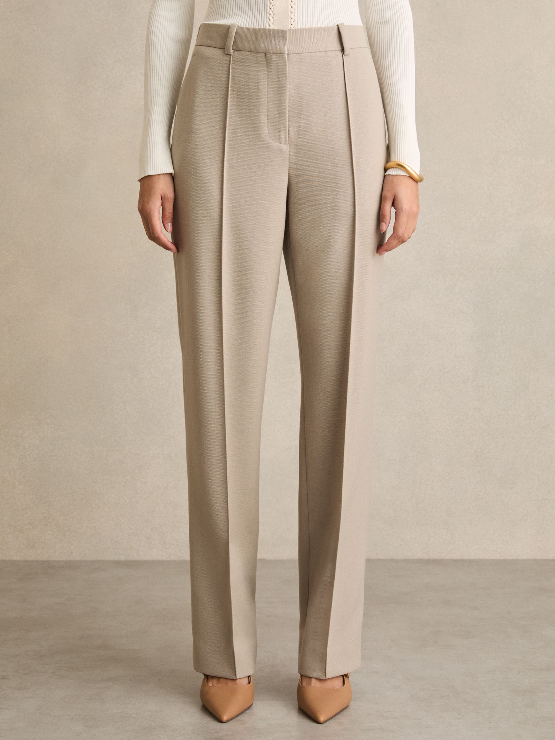 Petite Straight-Leg Textured  Wool-Blend Suit Trousers in Neutral - image 3