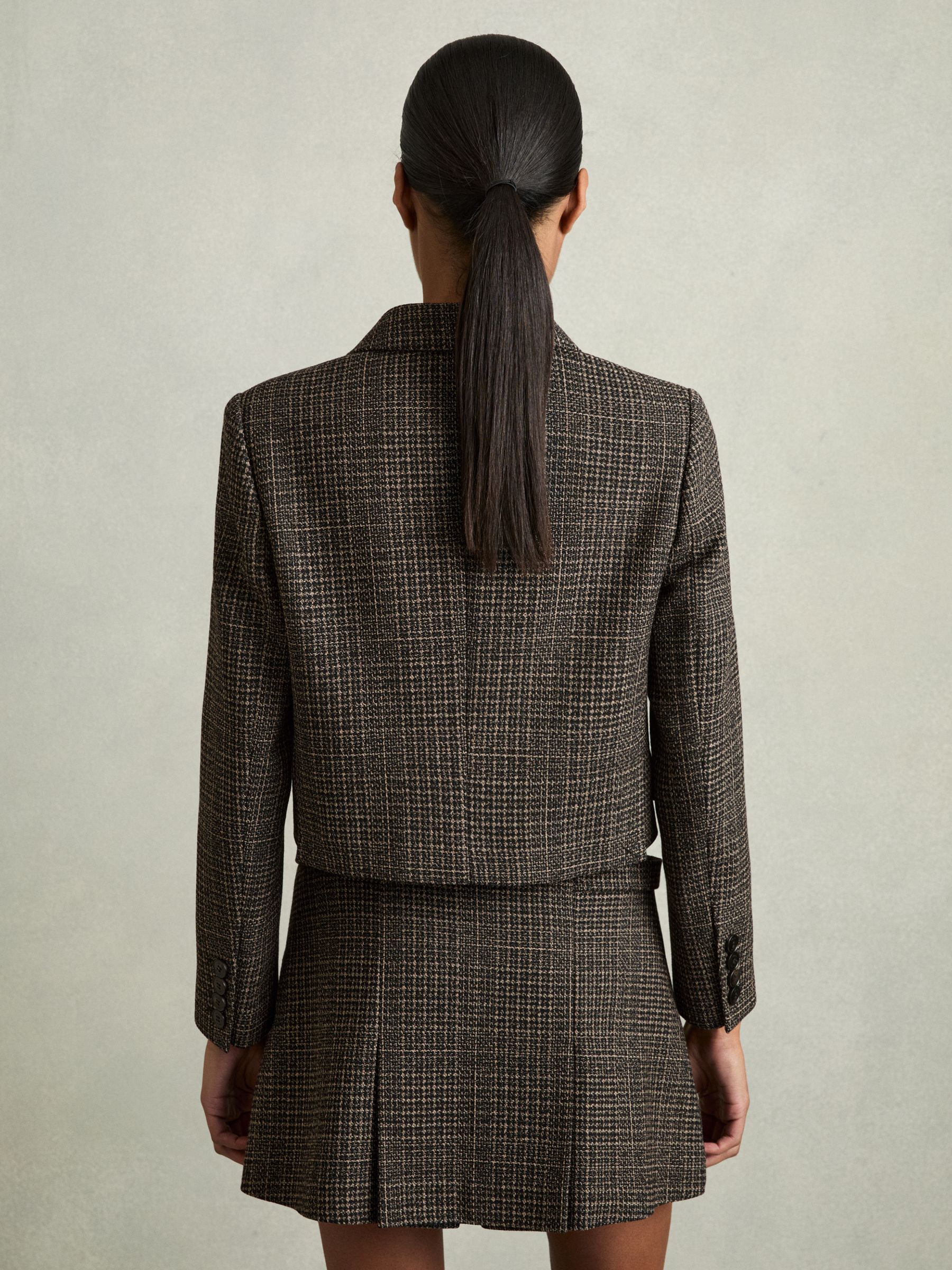 Double-Breasted Tweed Cropped Blazer in Brown Check - Image 7 of 9