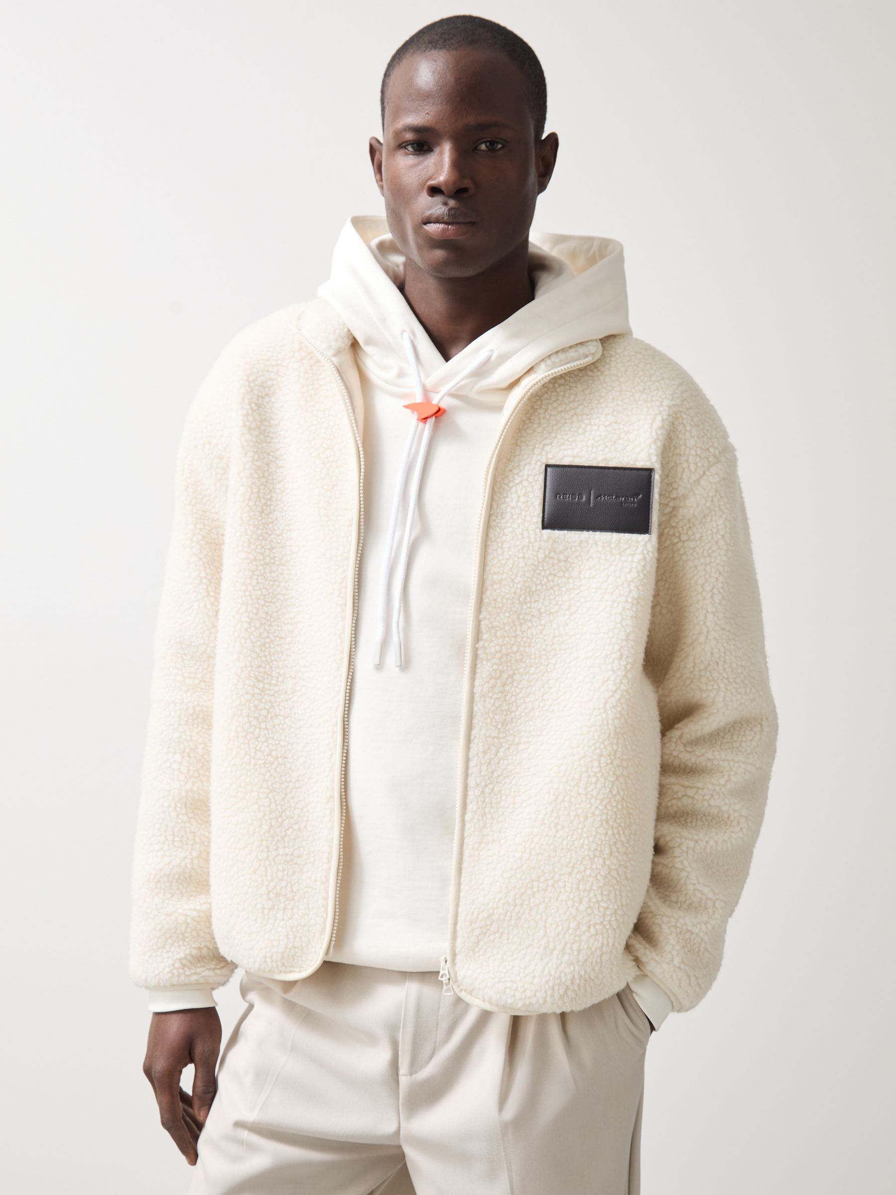 Reiss McLaren F1 Team Embroidered Fleece Jacket Unisex Fit in Off