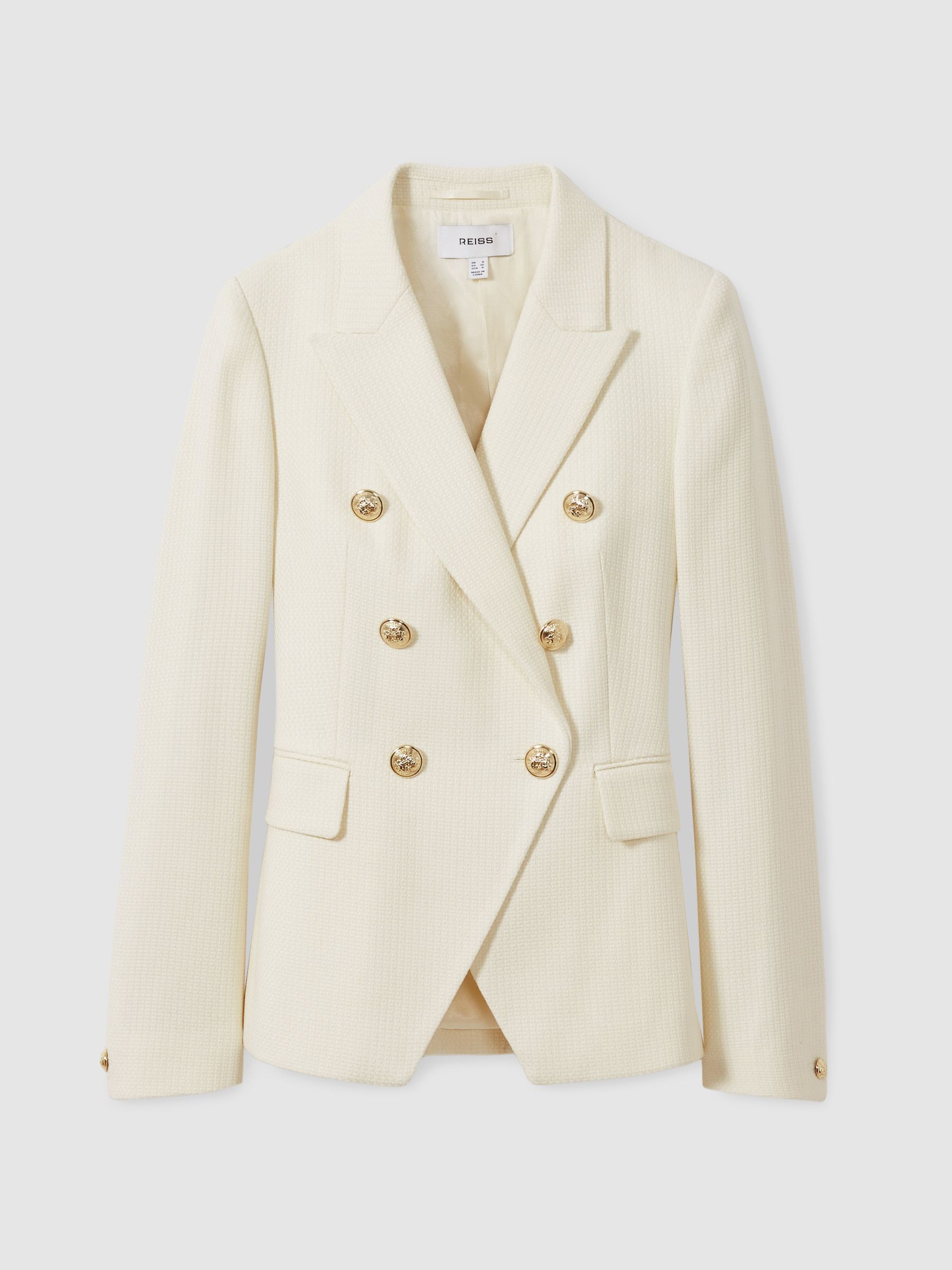 Tailored Fit Textured Double Breasted Blazer in White - Image 2 of 6