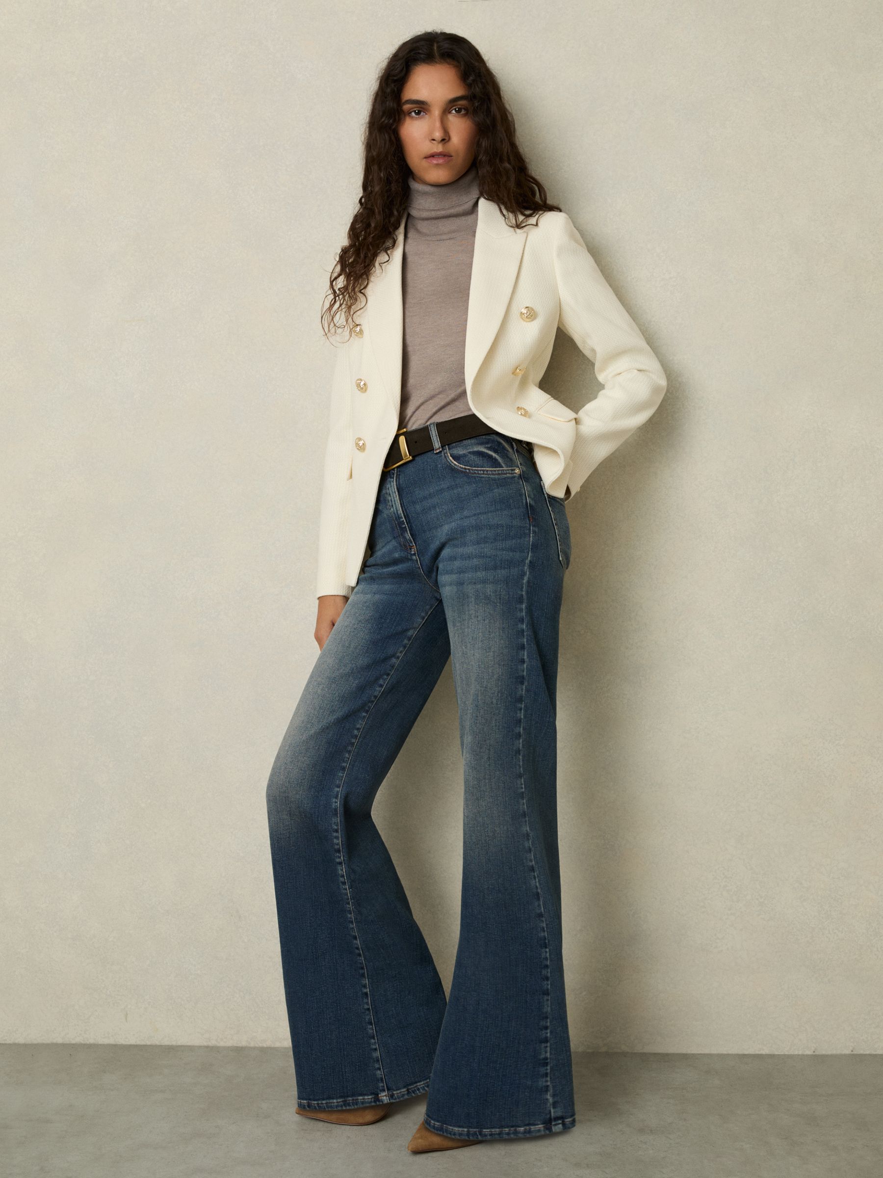 Tailored Fit Textured Double Breasted Blazer in White - Image 3 of 6