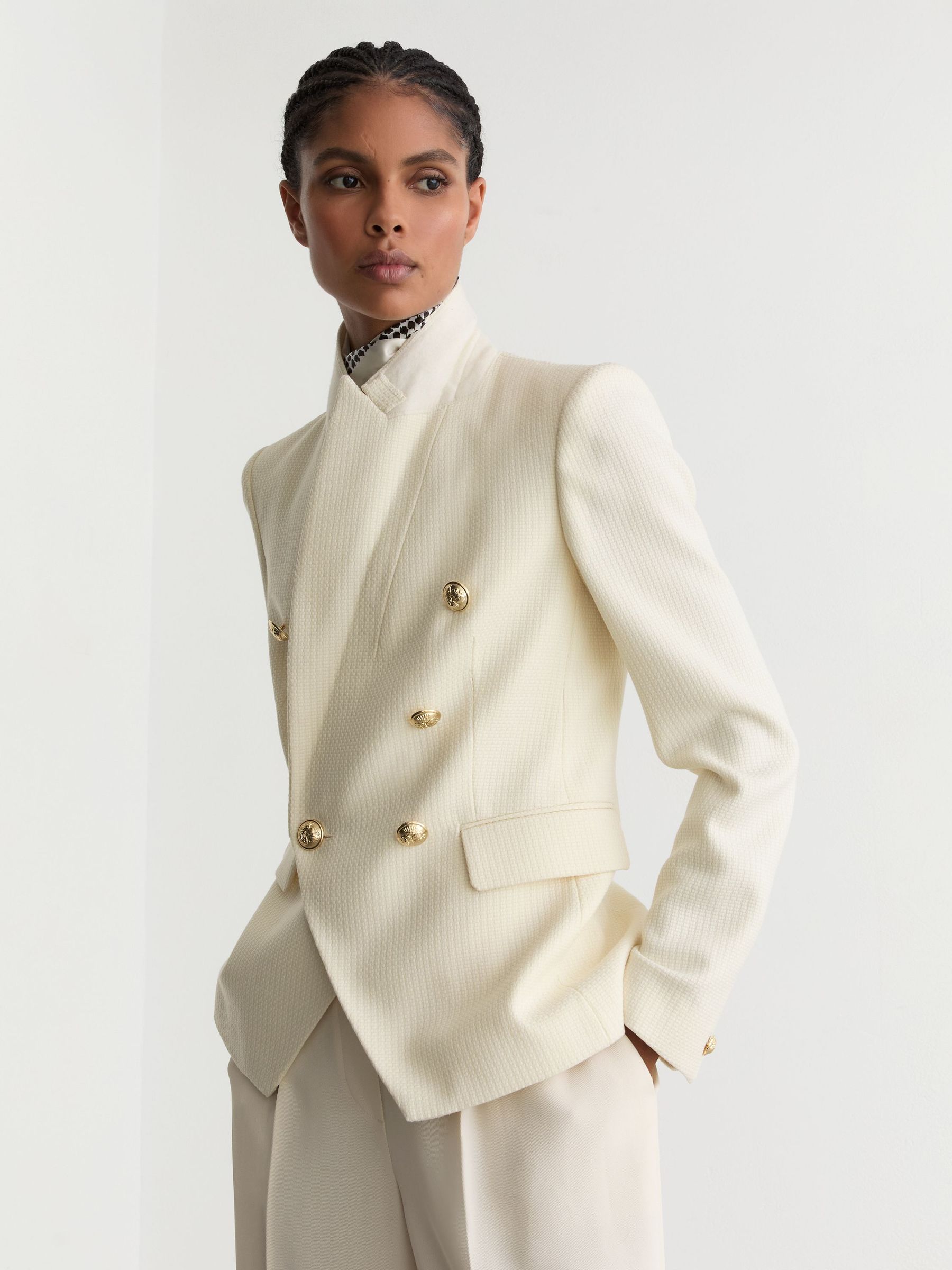 Tailored Fit Textured Double Breasted Blazer in White - image 4