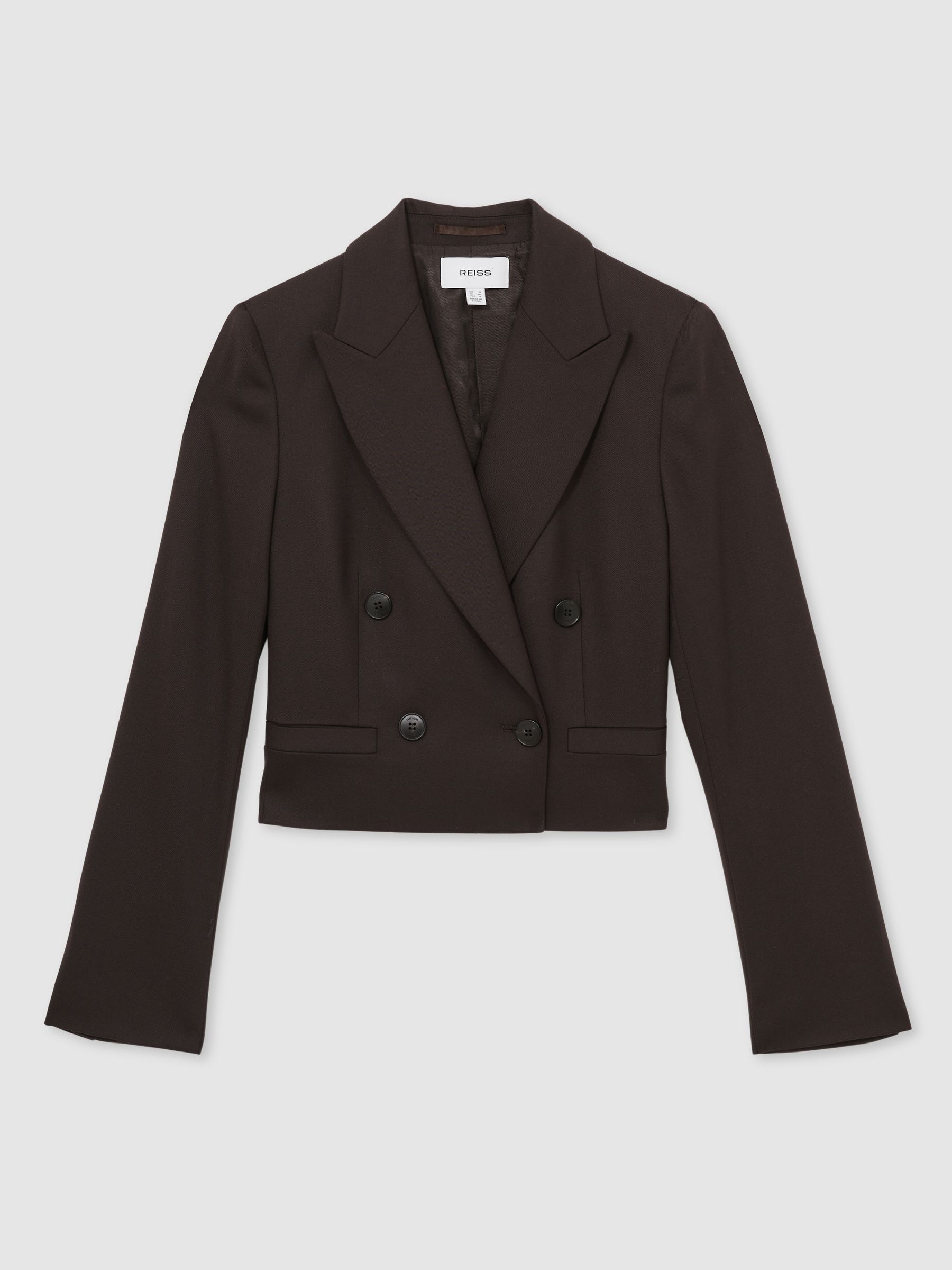 Double-Breasted Cropped Blazer Wool-Blend in Chocolate Brown - Image 2 of 7
