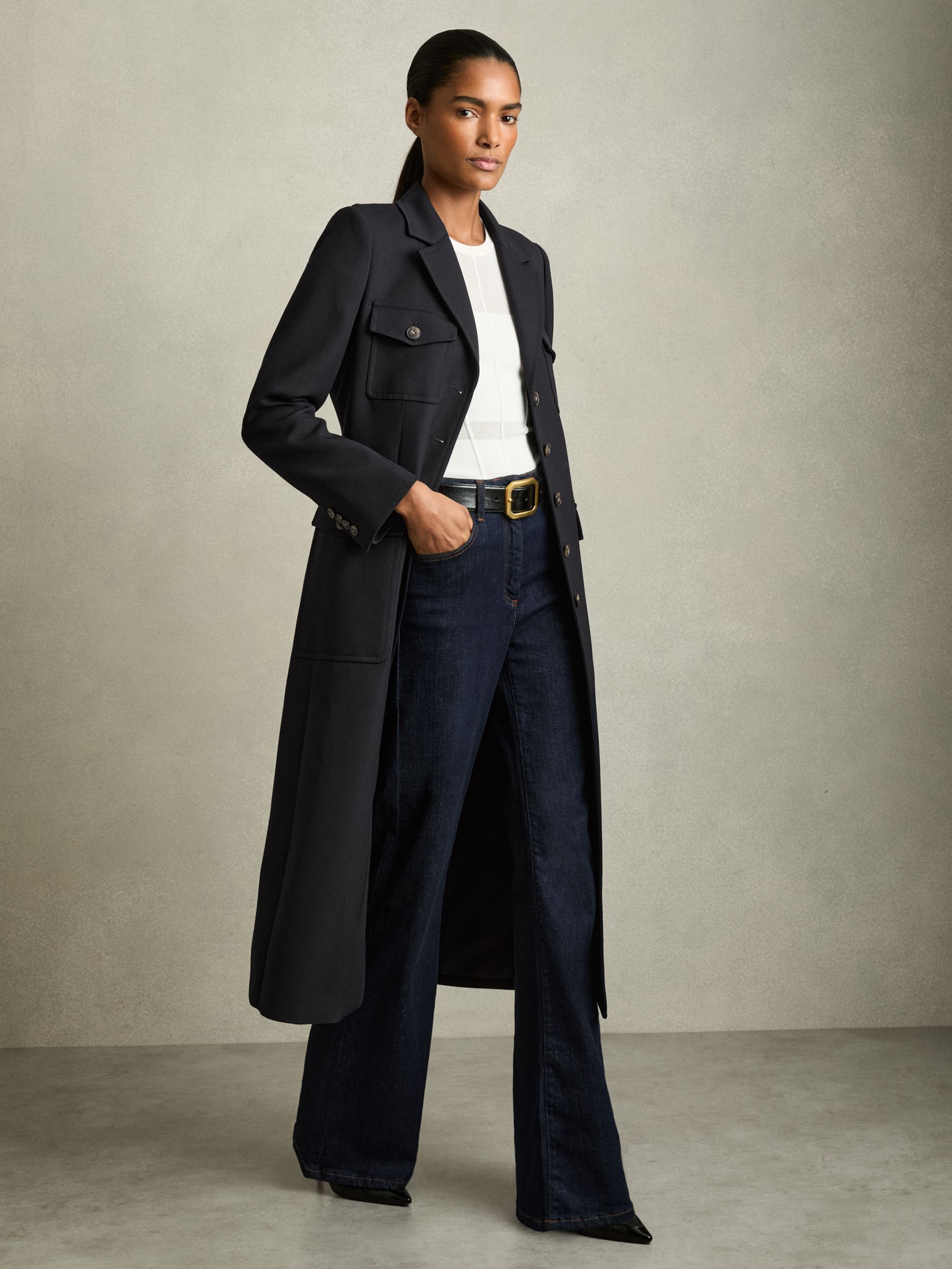 Wool-Blend Single-Breasted Coat in Navy - Image 1 of 6