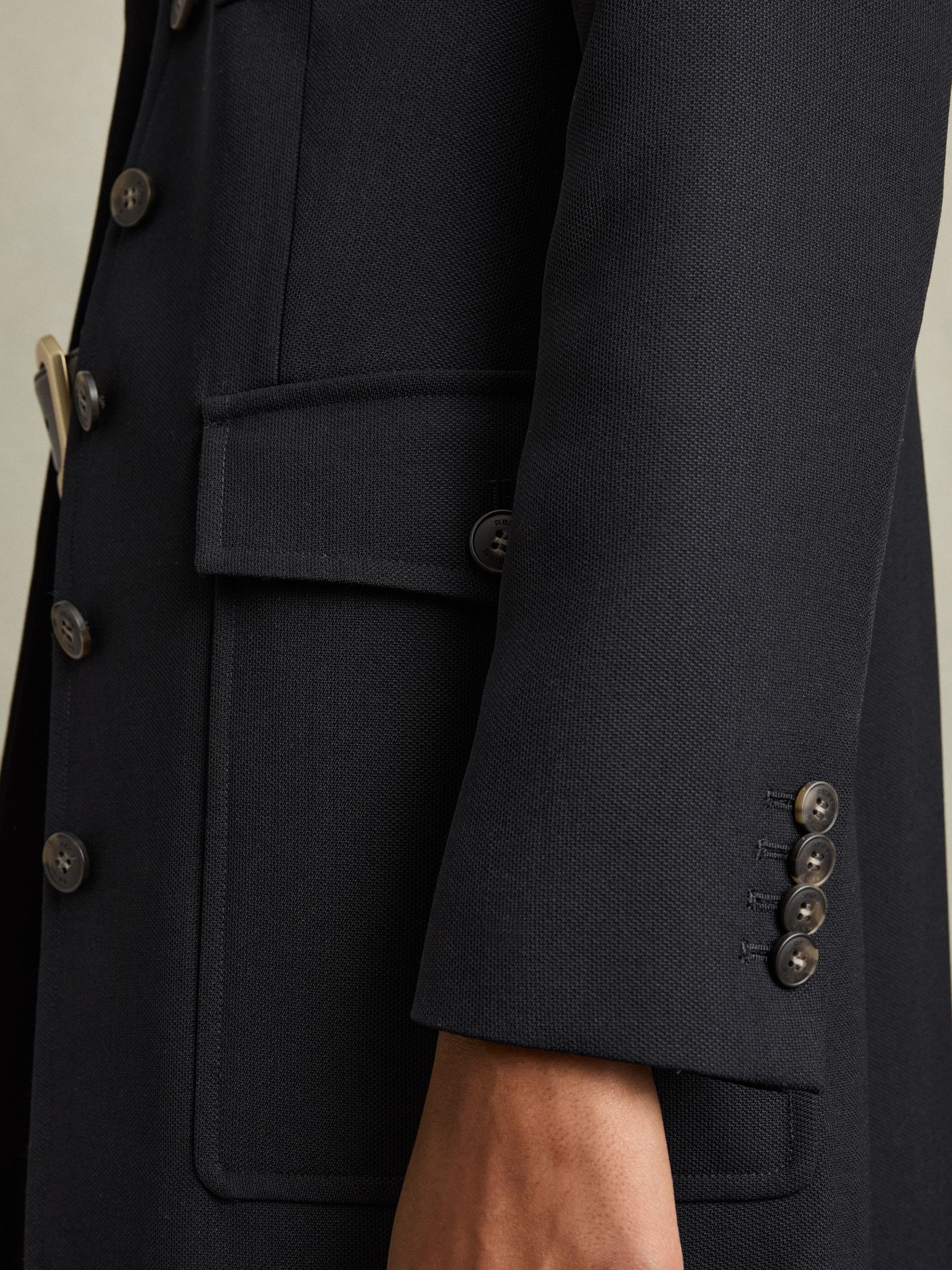 Wool-Blend Single-Breasted Coat in Navy - Image 4 of 6