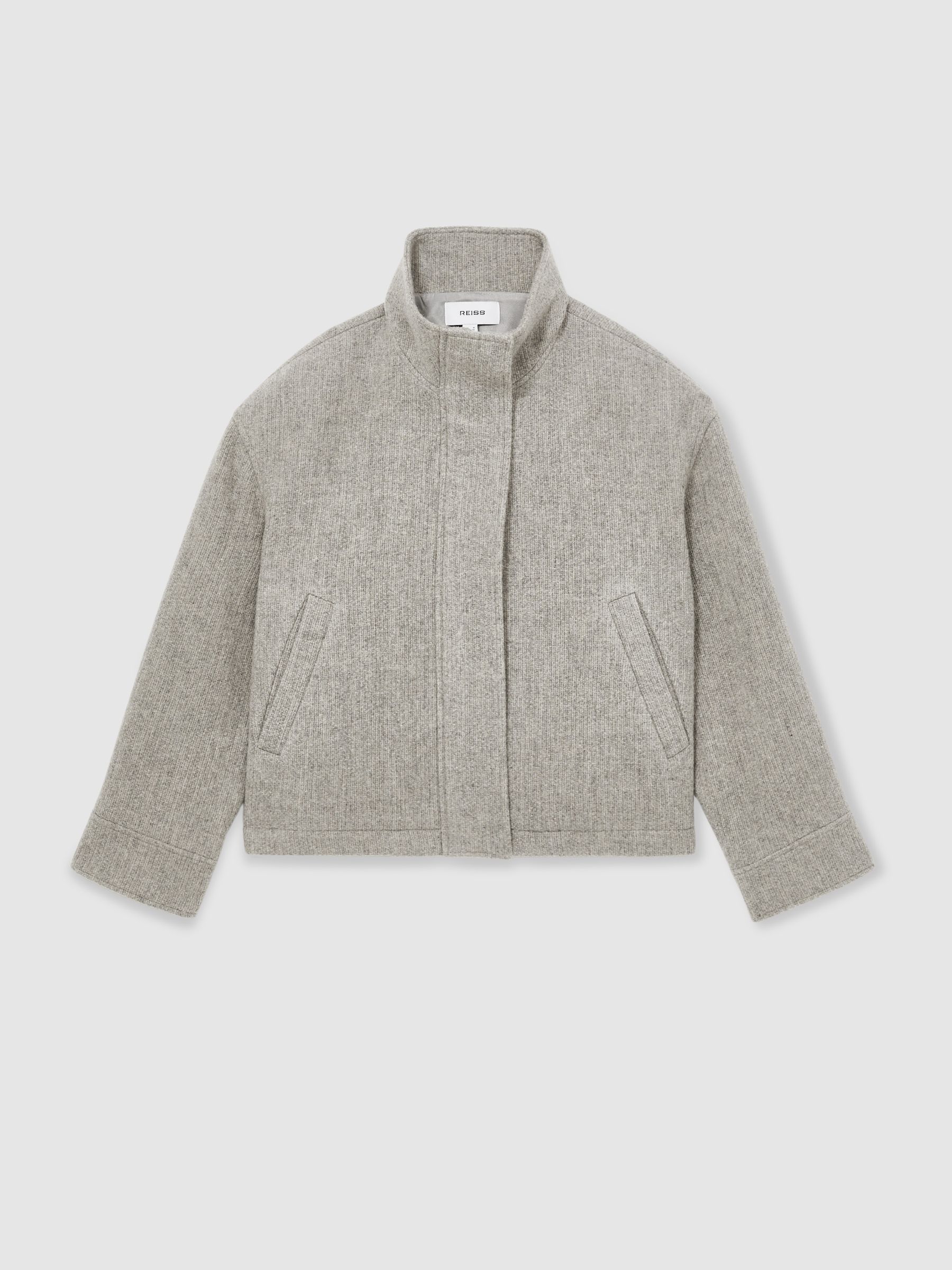 Wool Funnel-Neck Bomber Jacket in Grey - Image 2 of 7