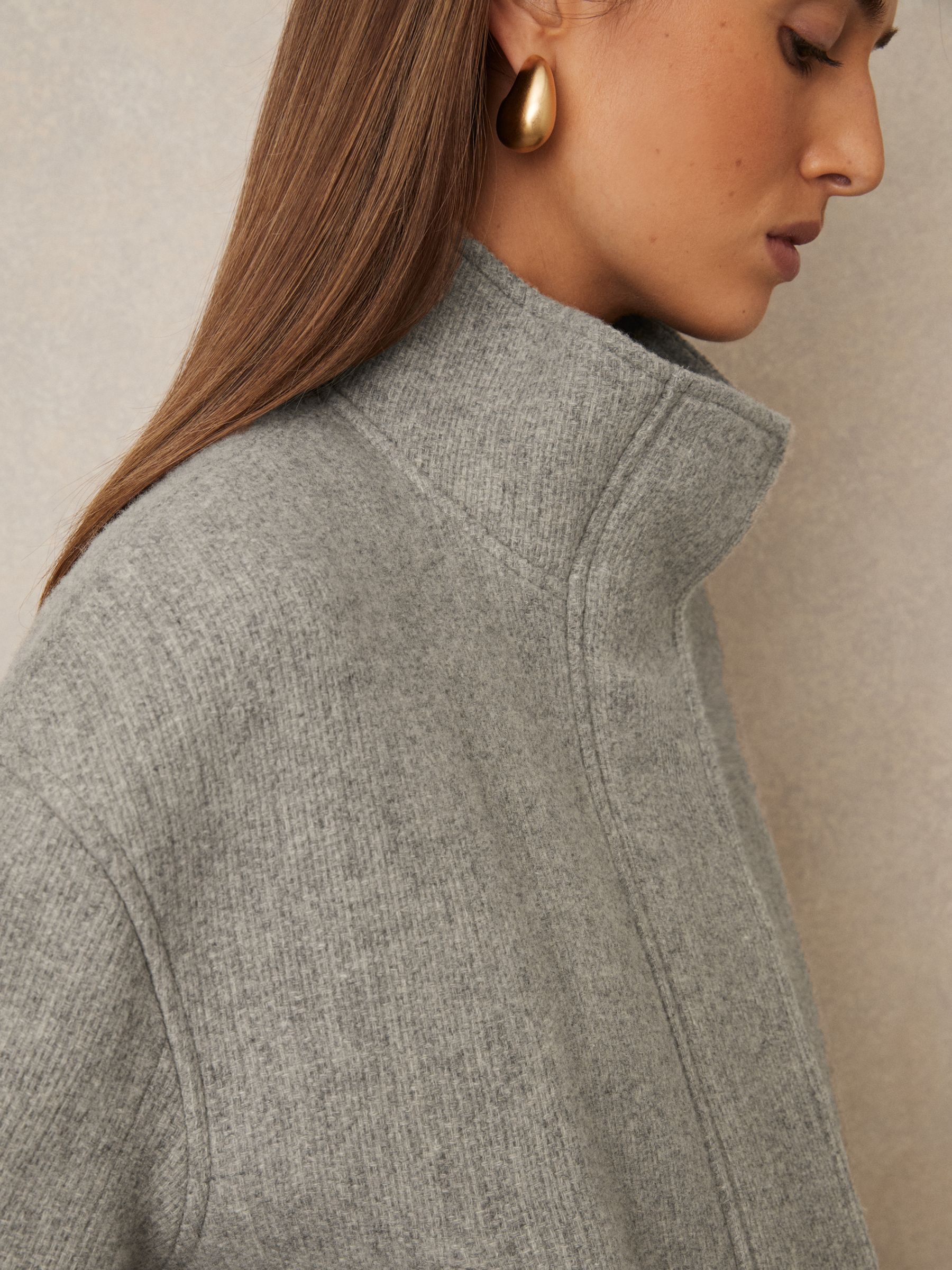 Wool Funnel-Neck Bomber Jacket in Grey - Image 4 of 7