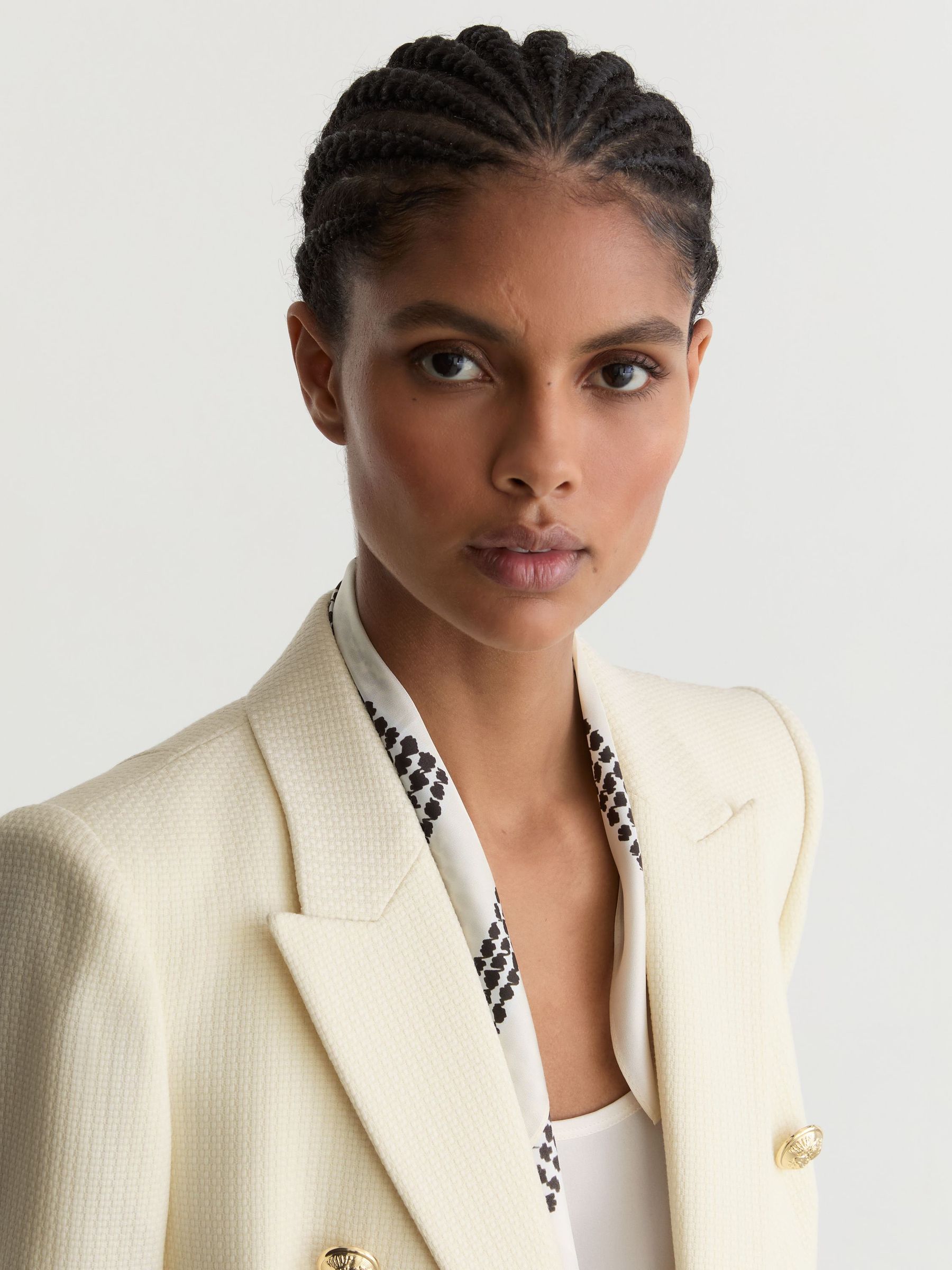 Petite Tailored Fit Textured Double Breasted Blazer in White - image 5