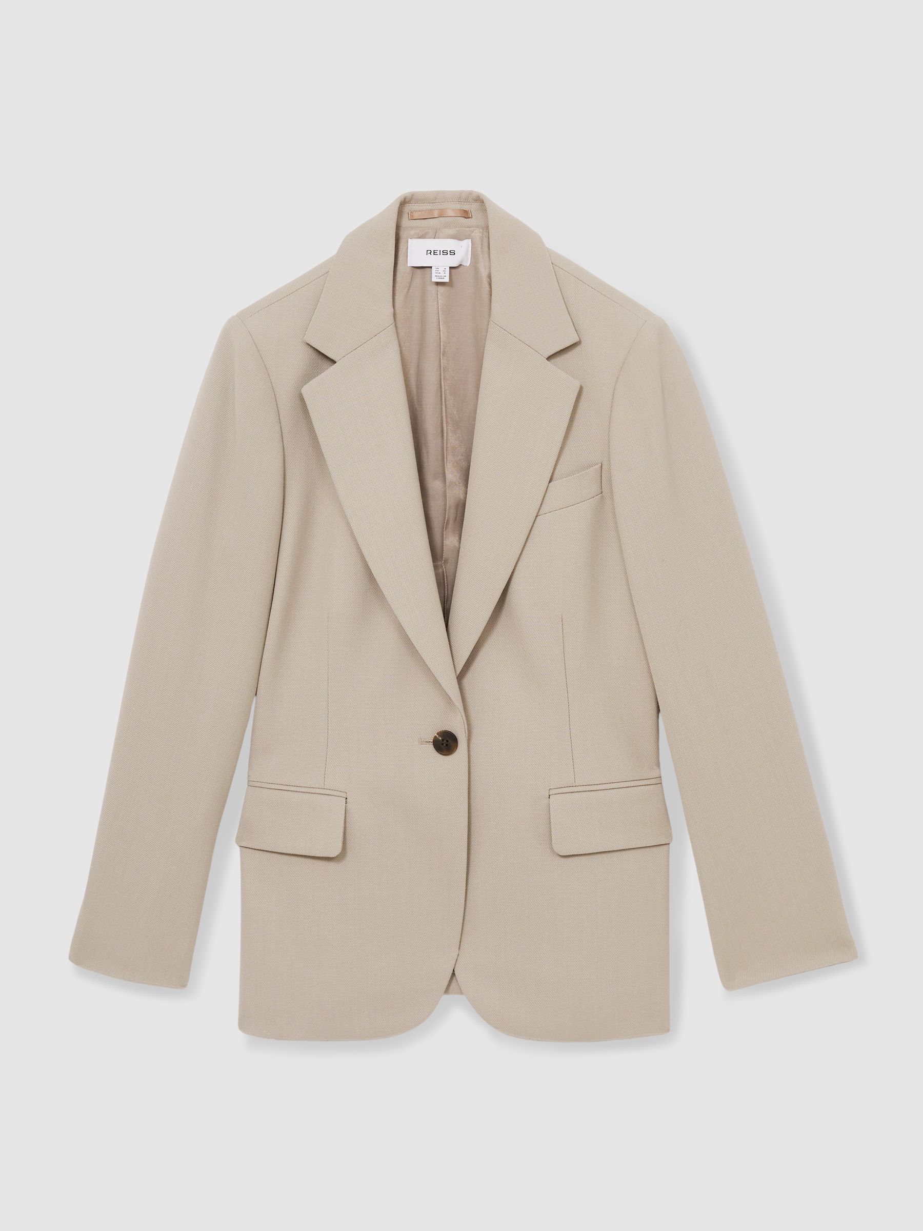 Single-Breasted Textured Suit Jacket Wool-Blend in Neutral - Image 2 of 6