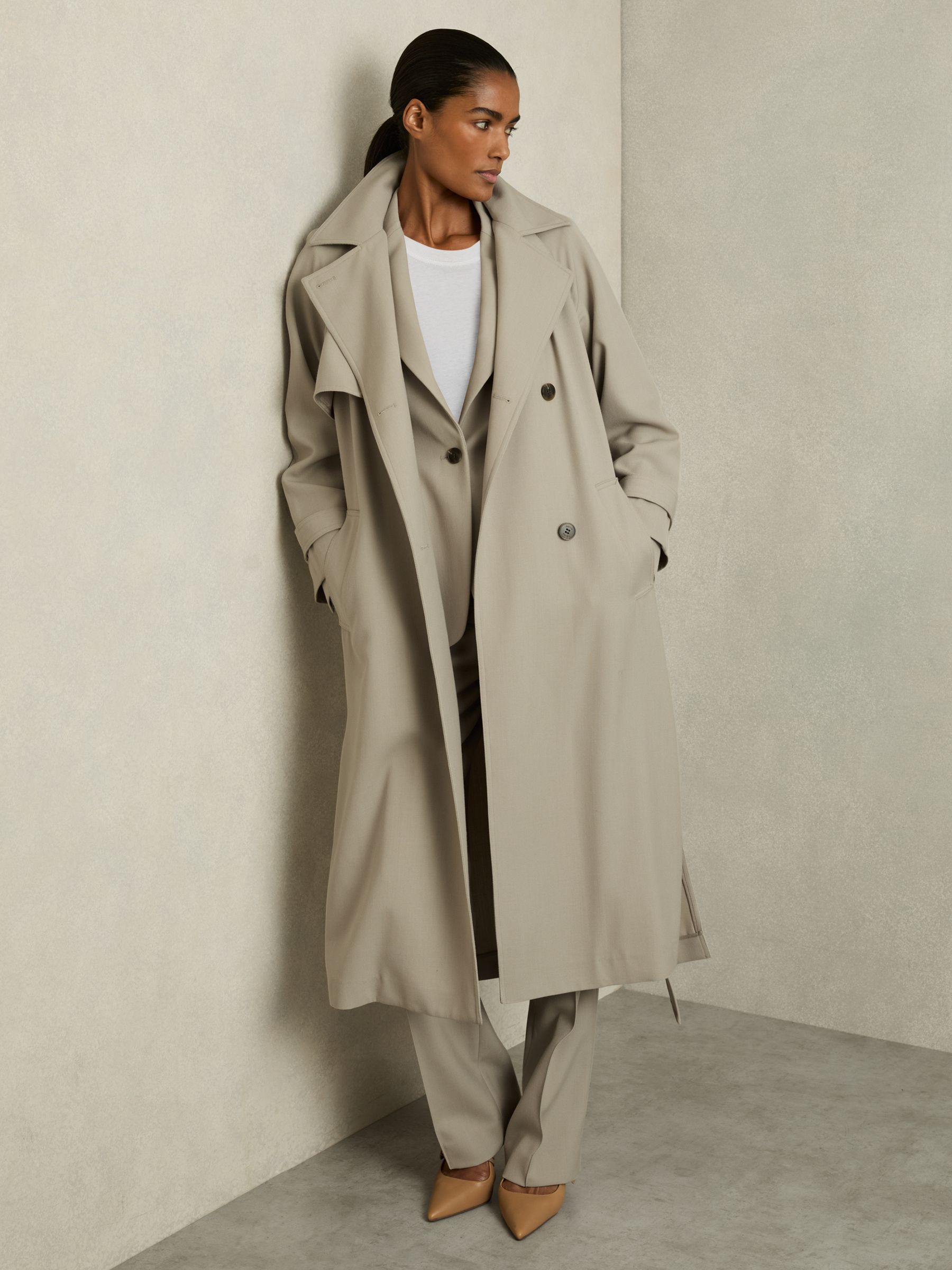 Wool-Blend Double-Breasted Trench Coat in Neutral - Image 1 of 6