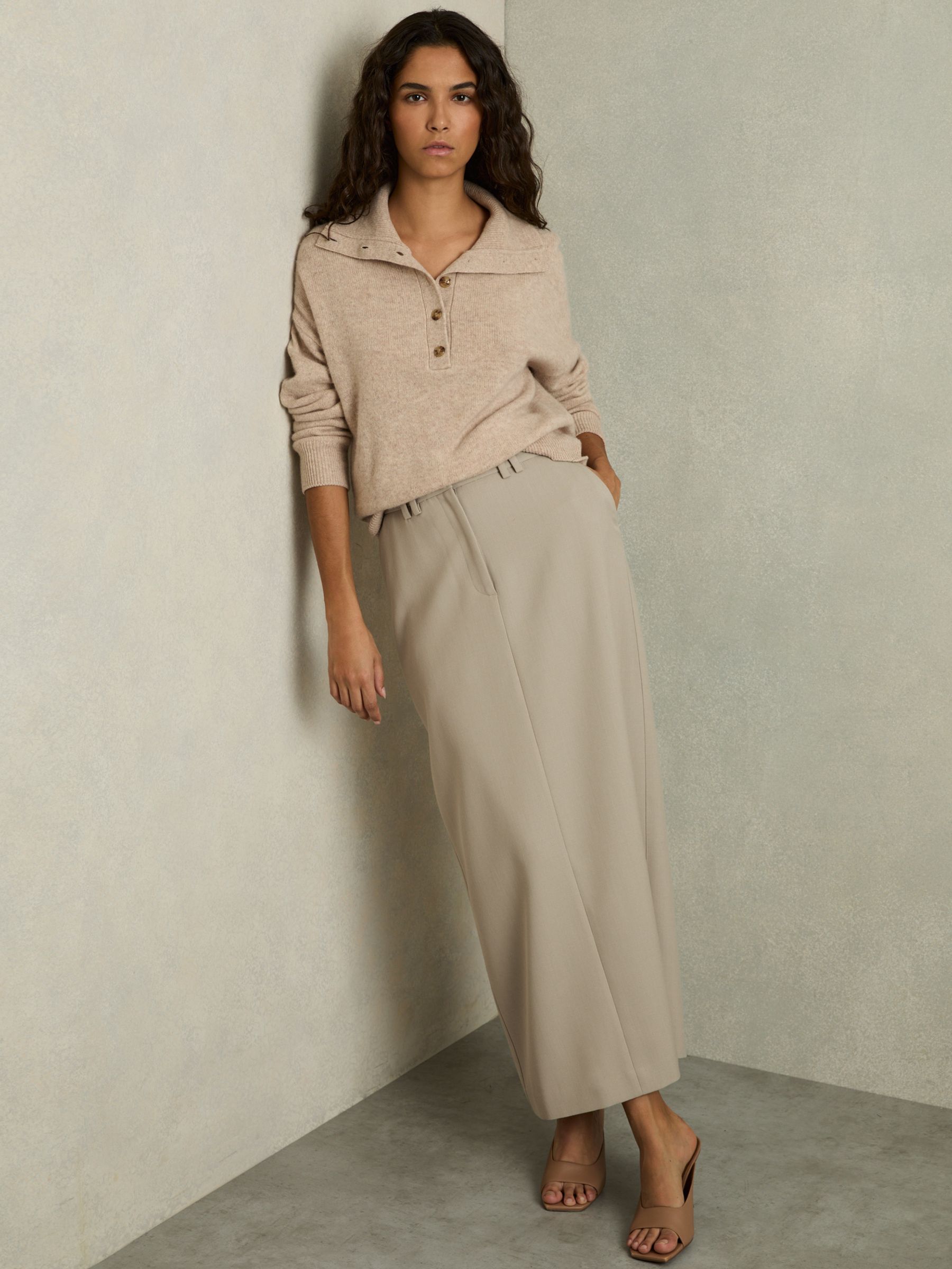 Wool-Blend Tailored Pencil Skirt in Neutral - Image 5 of 6