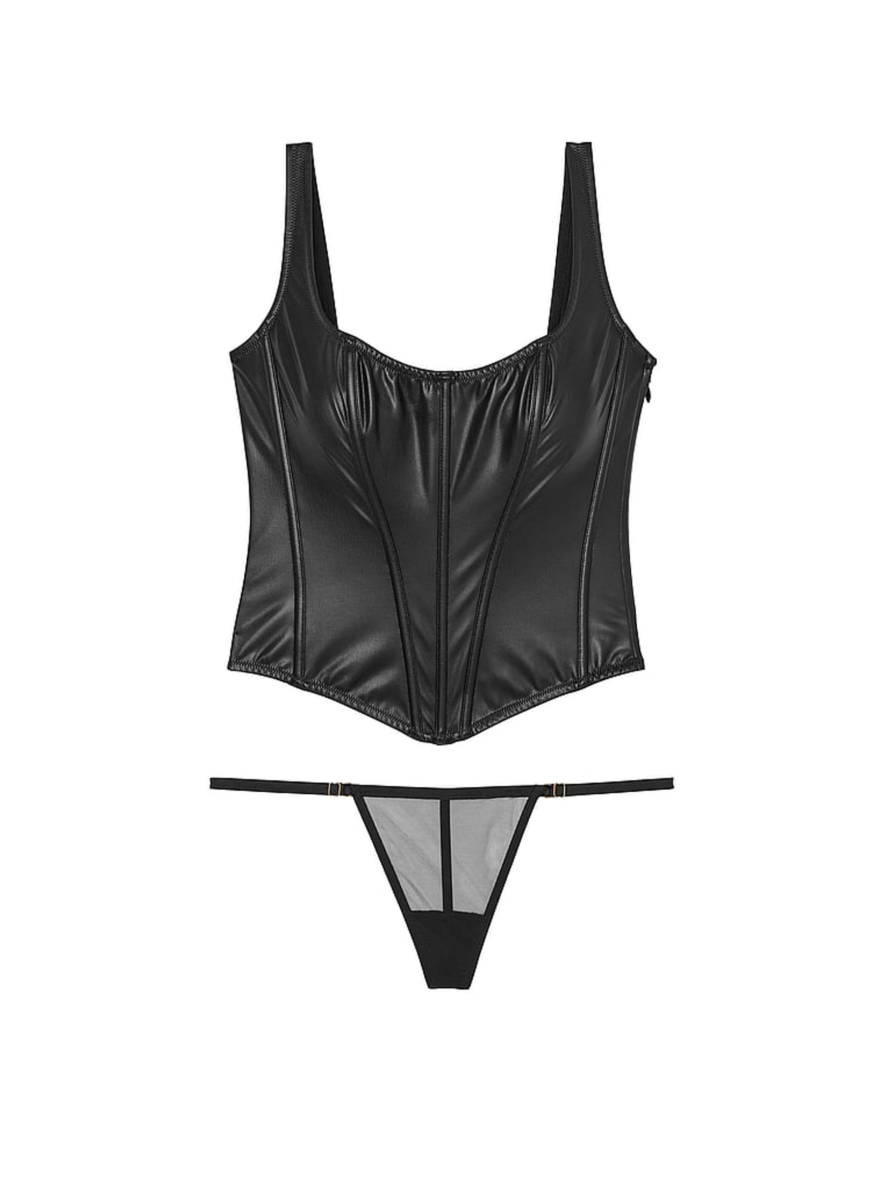 Black Faux Leather Corset and Knicker Set - Image 3 of 3