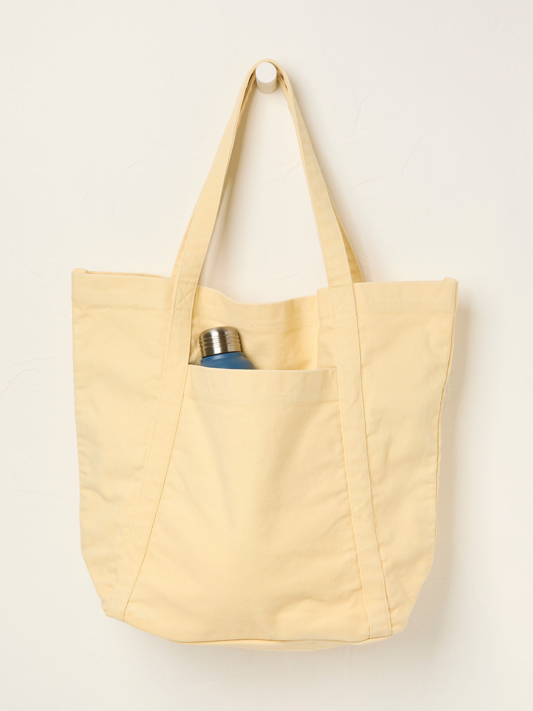 Astrid Lemon Yellow Pocket 100% Cotton Tote Bag - Image 1 of 2