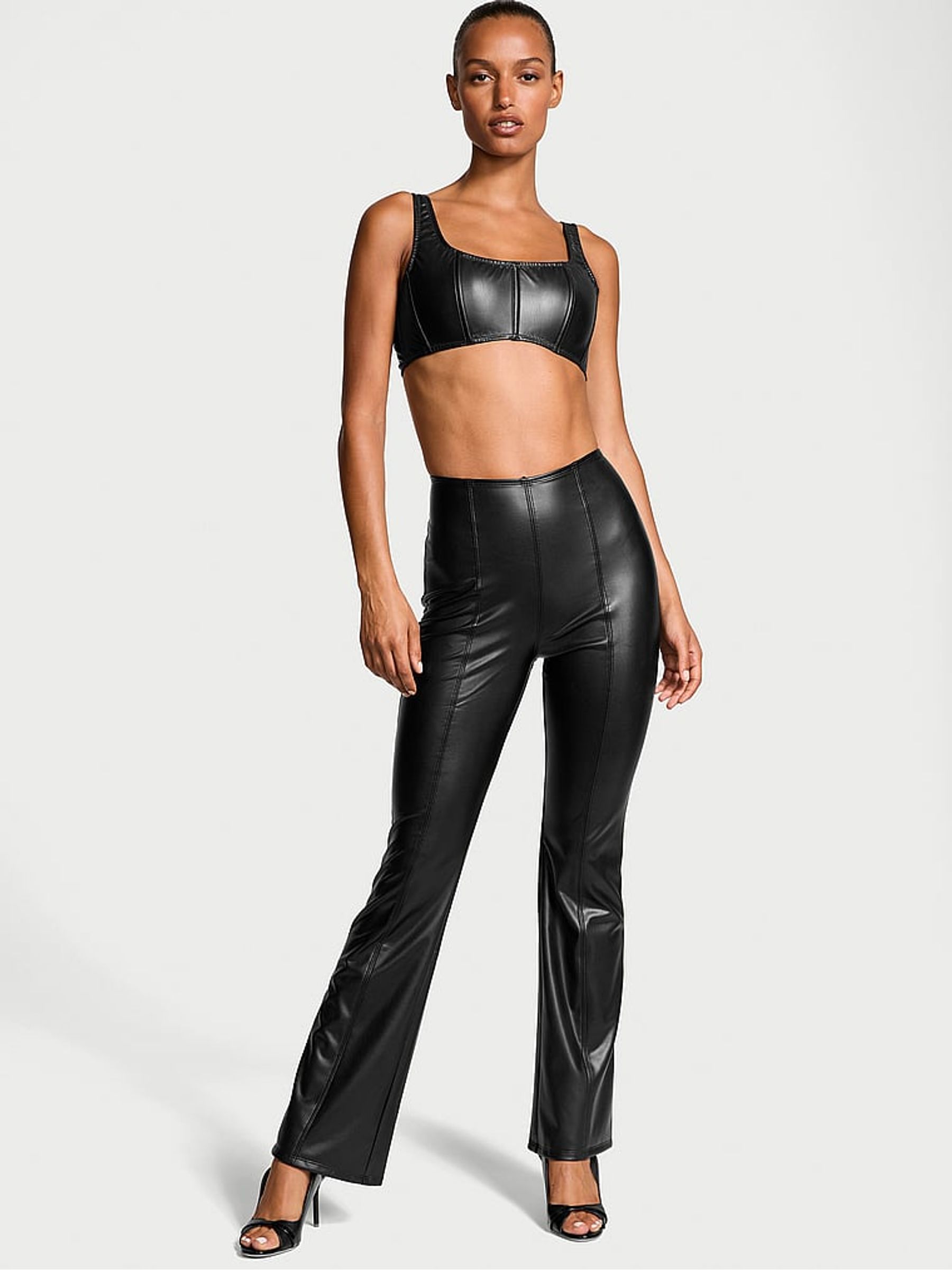 Black Faux Leather Flare Leggings - Image 3 of 4