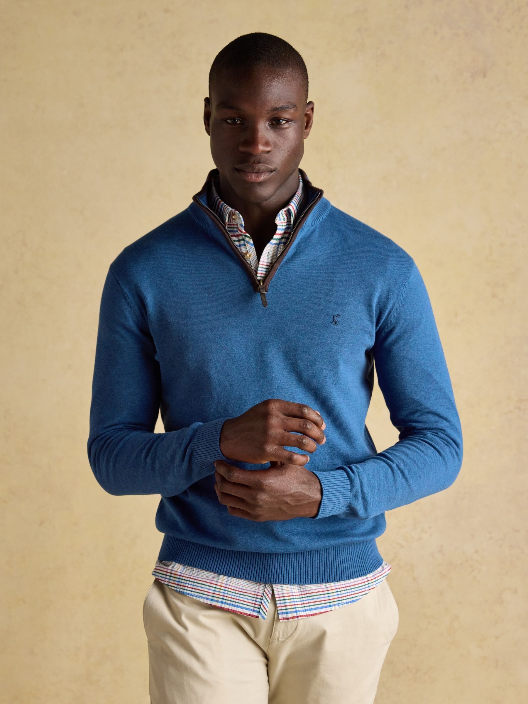 Hillside Blue Quarter Zip Knitted Jumper - Image 1 of 7