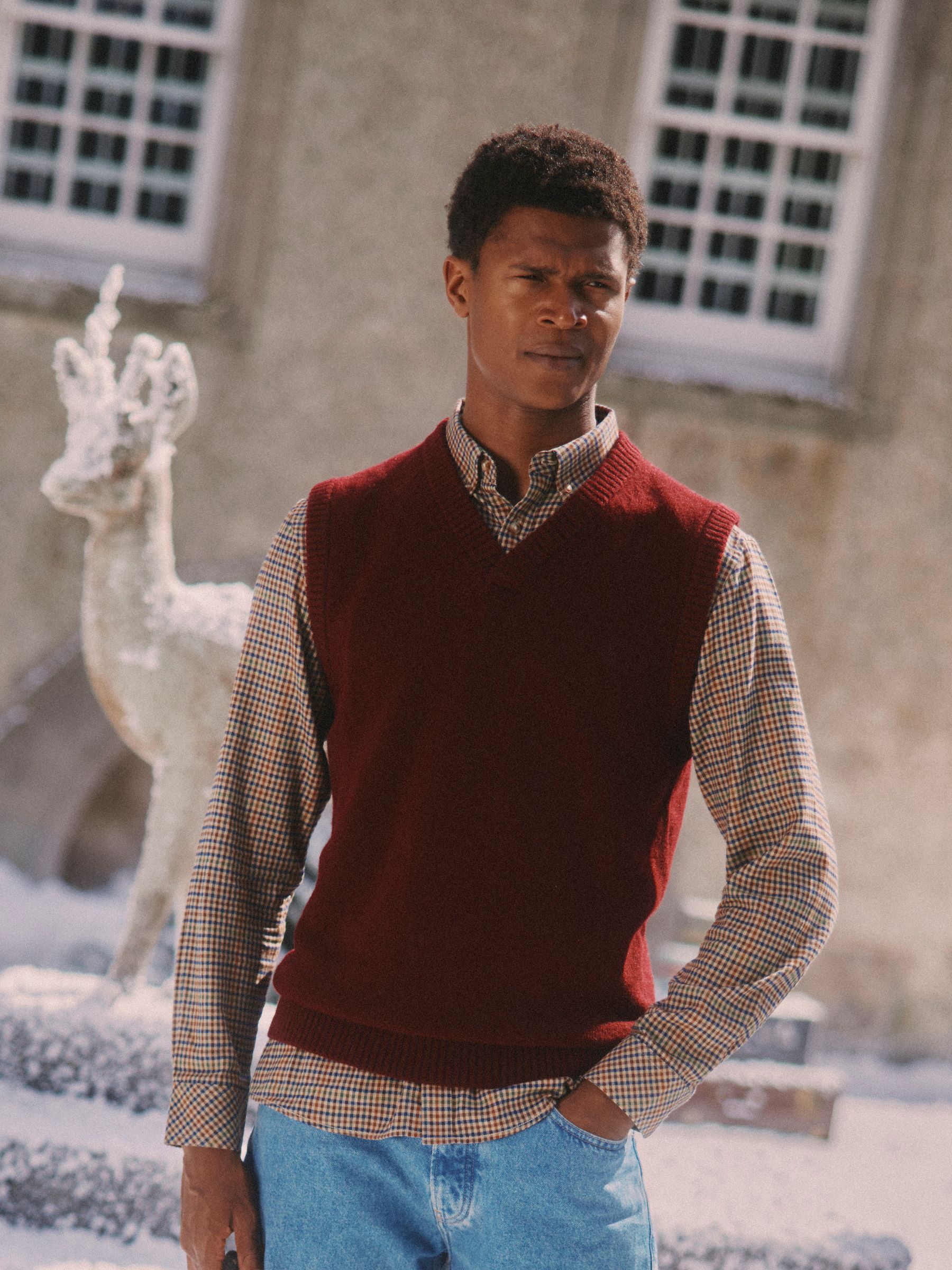 Highland Burgundy Red Wool-Rich Knitted Tank Top - Image 1 of 9