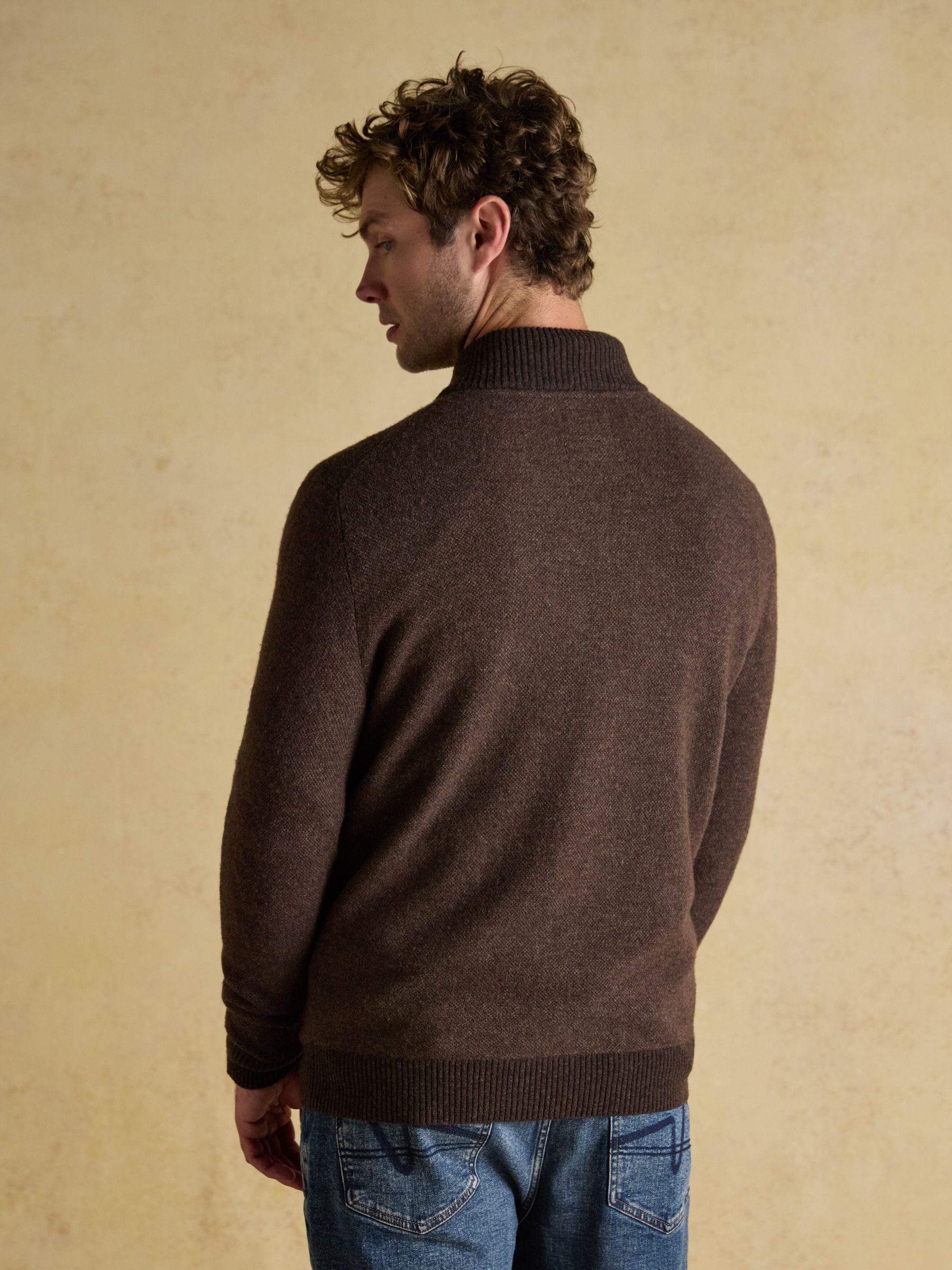 Highland Brown Wool-Rich Button Quarter Zip Jumper - Image 2 of 8 Highland Brown Wool-Rich Button Quarter Zip Jumper - Image 2 of 8