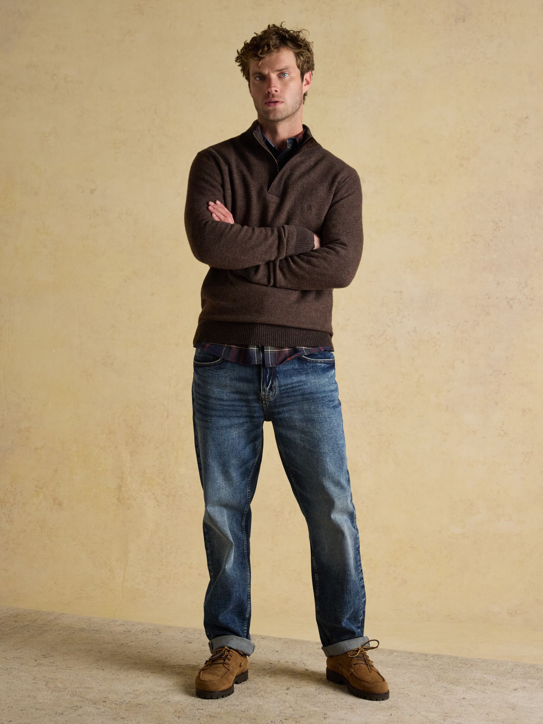 Highland Brown Wool-Rich Button Quarter Zip Jumper - Image 3 of 8