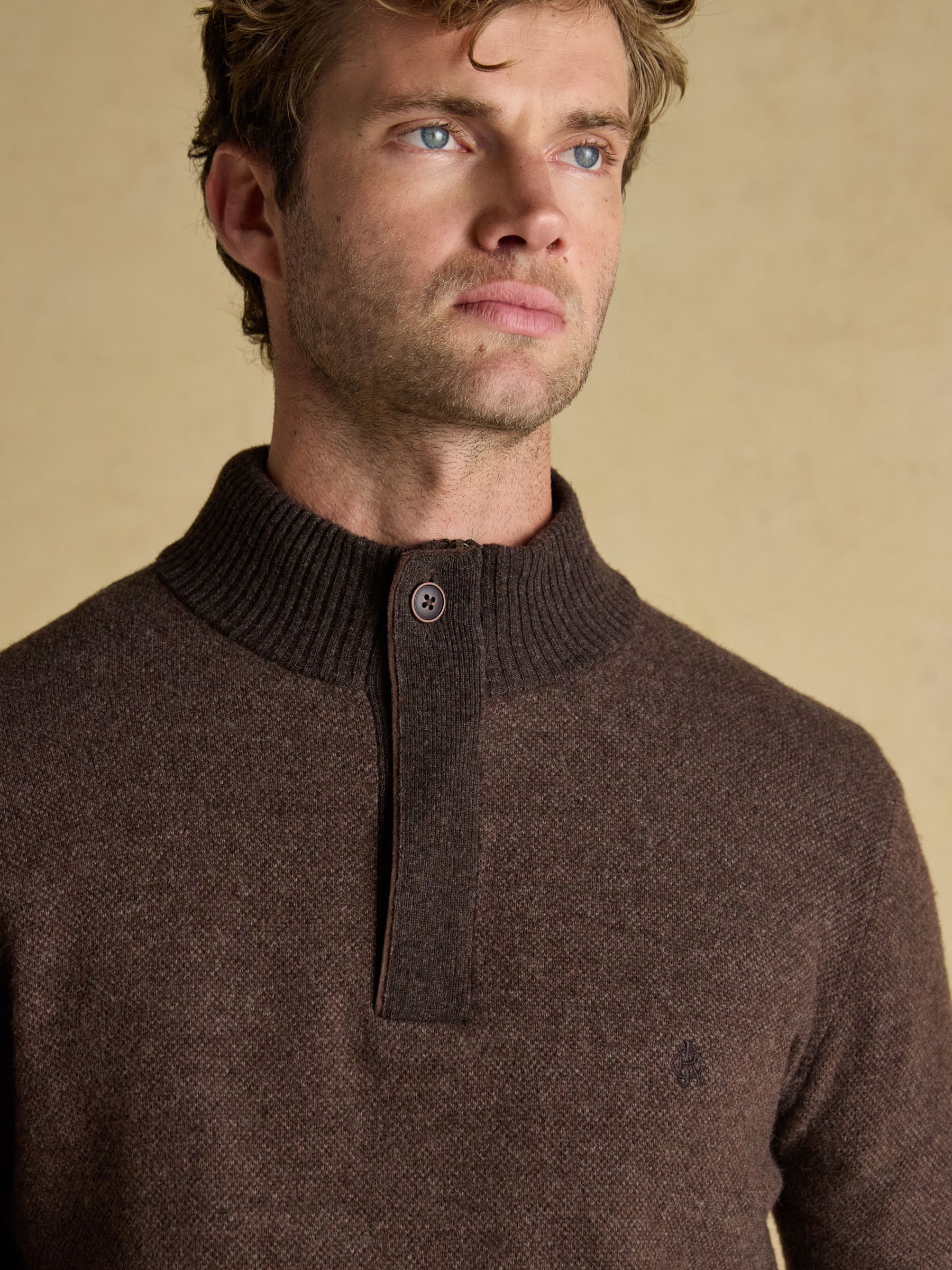 Highland Brown Wool-Rich Button Quarter Zip Jumper - Image 4 of 8