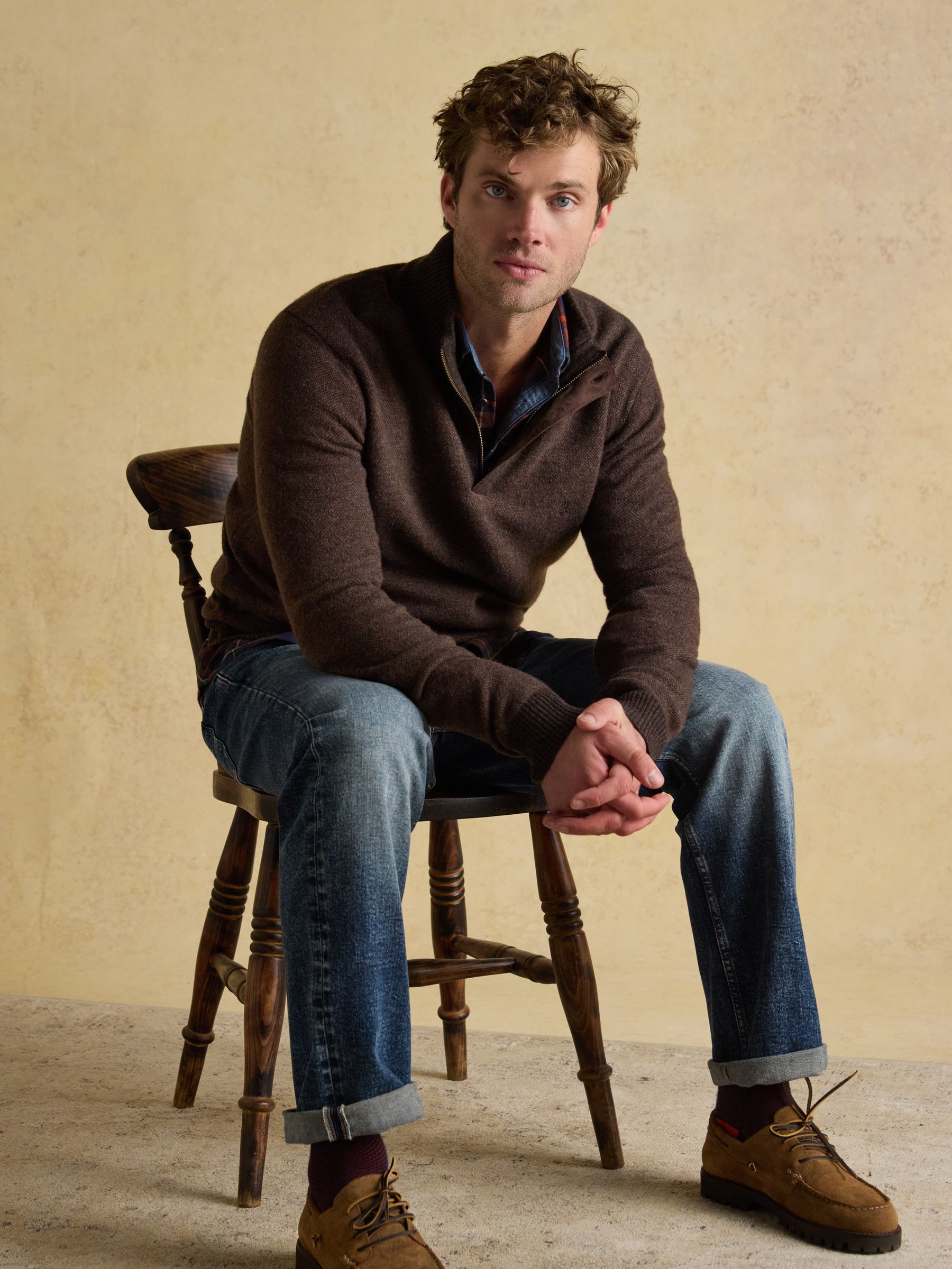 Highland Brown Wool-Rich Button Quarter Zip Jumper - Image 6 of 8