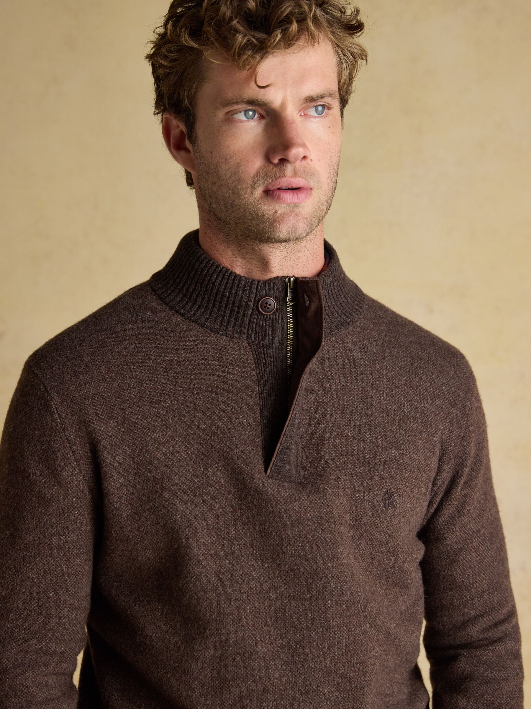 Highland Brown Wool-Rich Button Quarter Zip Jumper - Image 7 of 8
