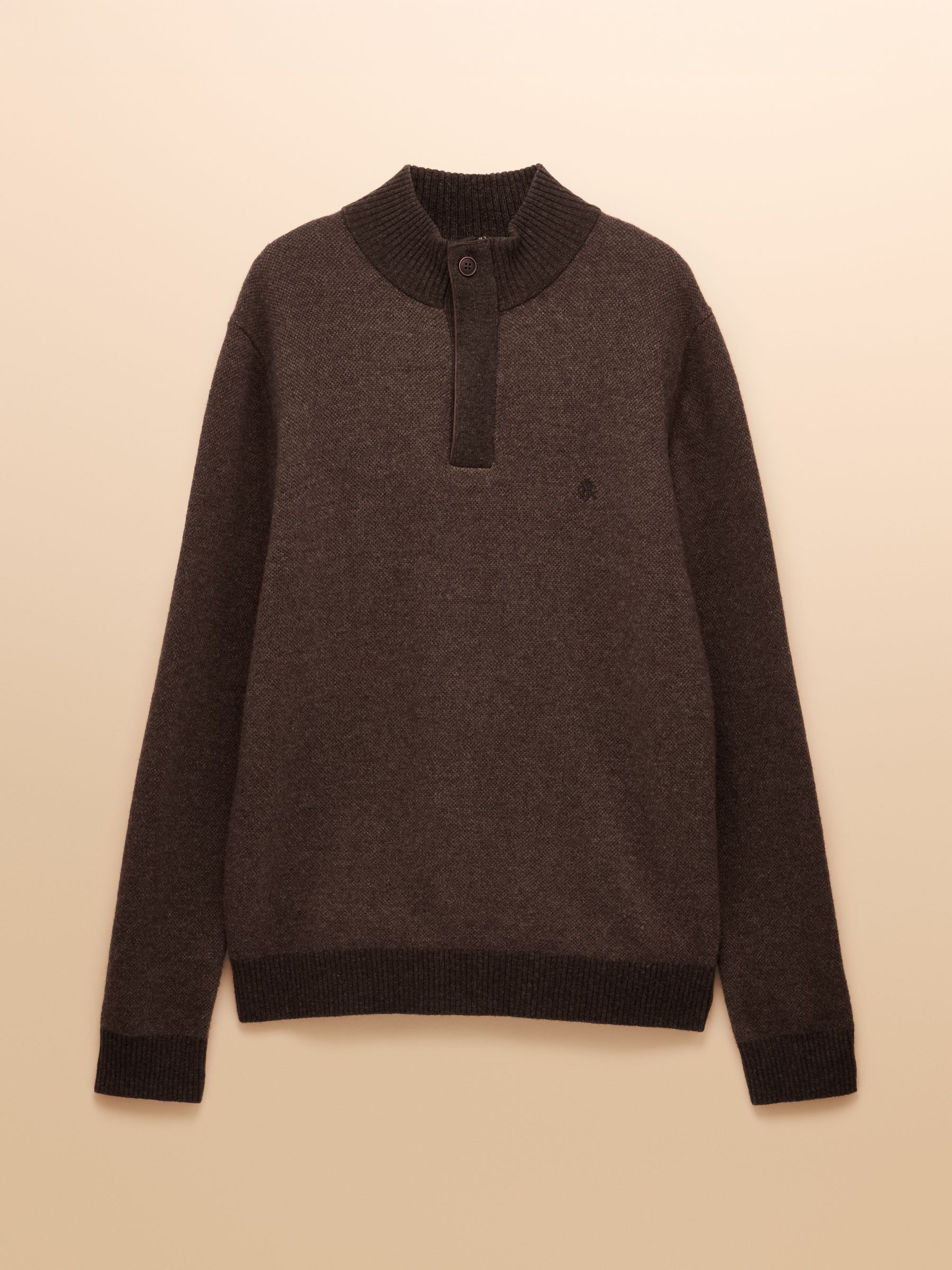 Highland Brown Wool-Rich Button Quarter Zip Jumper - Image 8 of 8